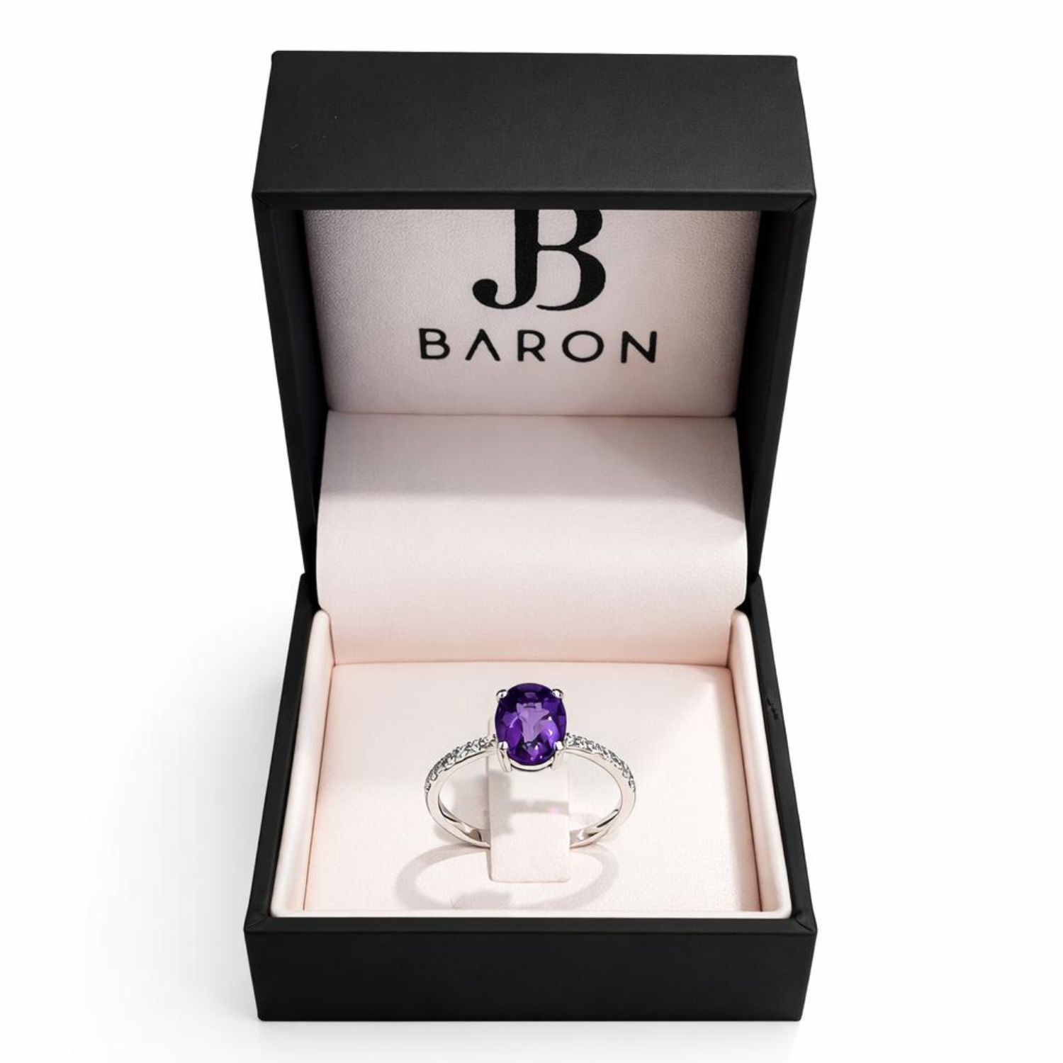 Anillo Oro Blanco 18kt Diamantes 7 Pts Amatista 1,15 Qts-2