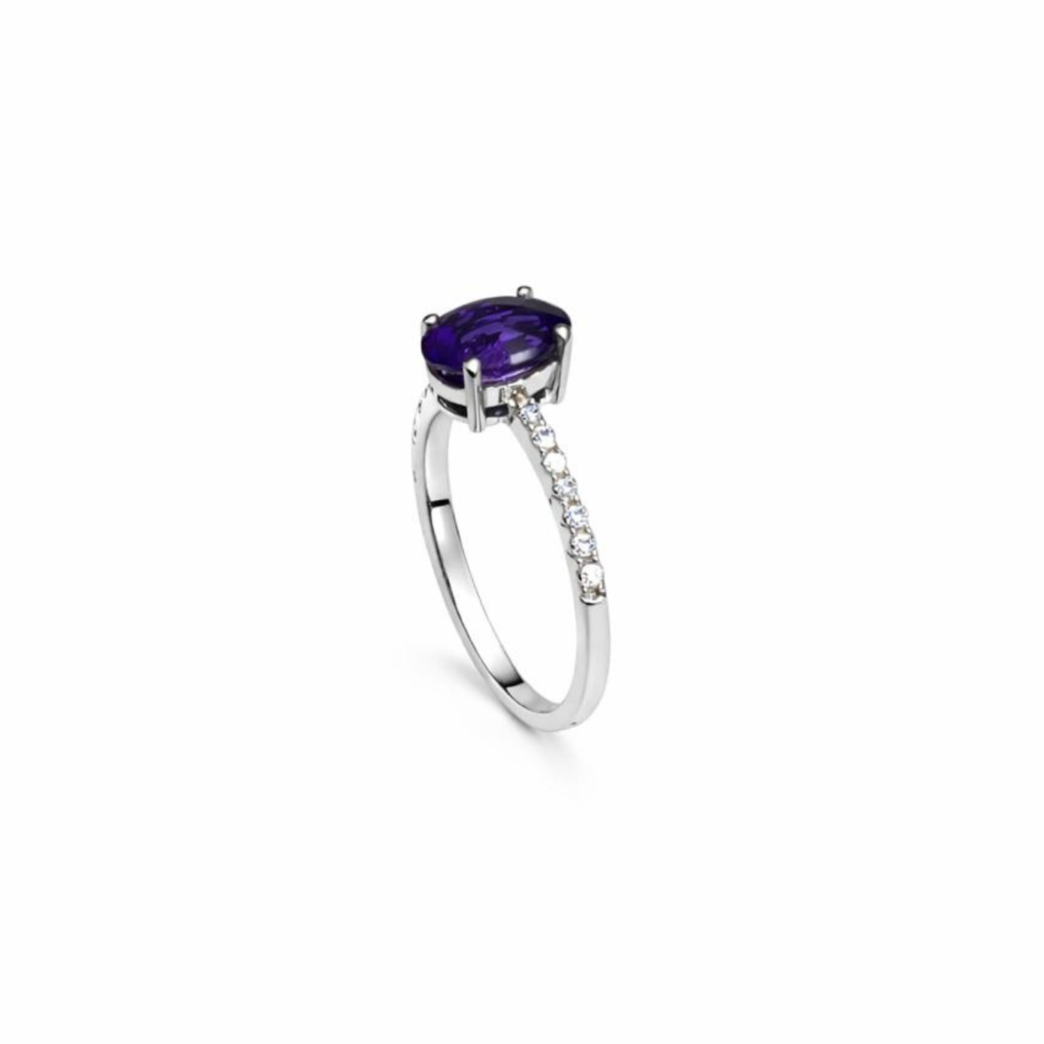 Anillo Oro Blanco 18kt Diamantes 7 Pts Amatista 1,15 Qts-3
