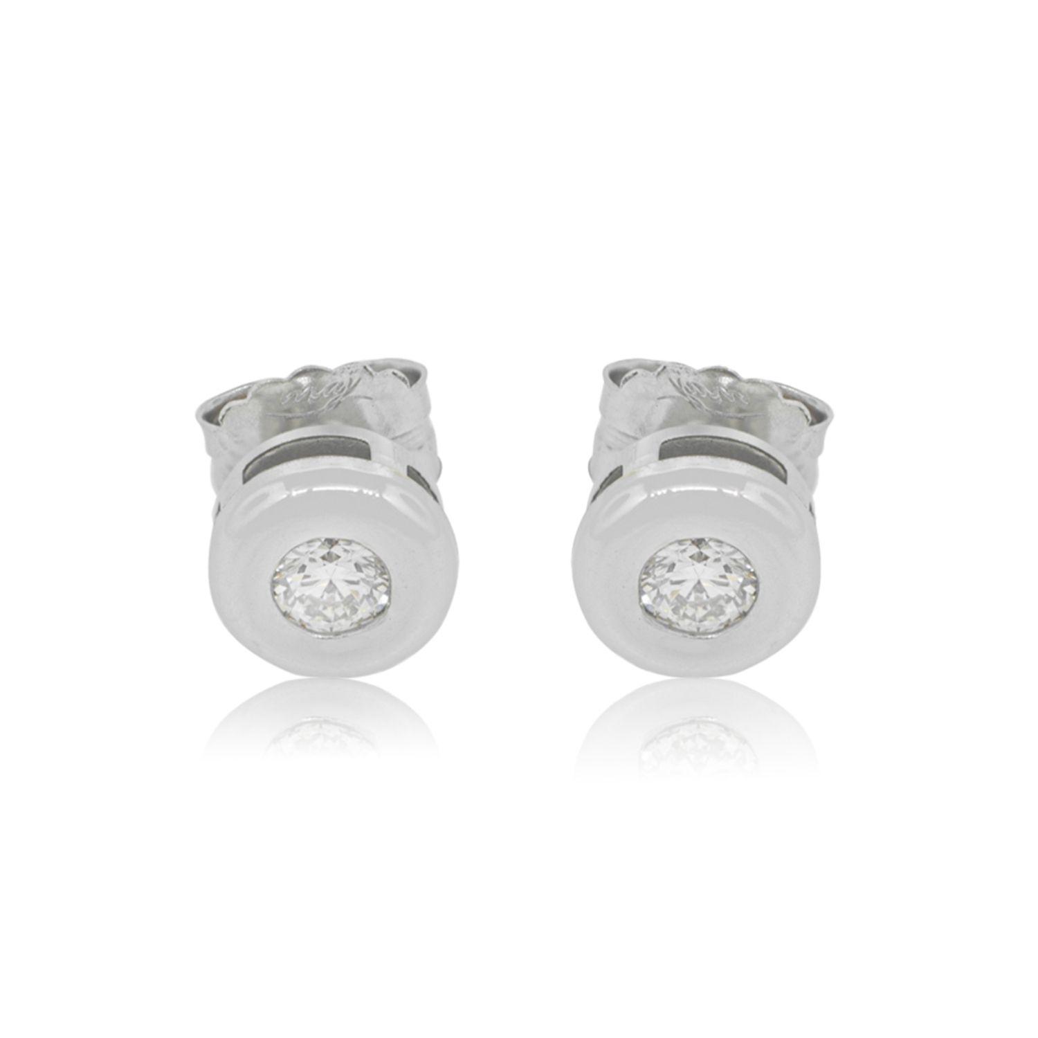 Aros de Diamantes Oro Blanco 18 Kt. Modelo Punto de Luz 34 Puntos.-0