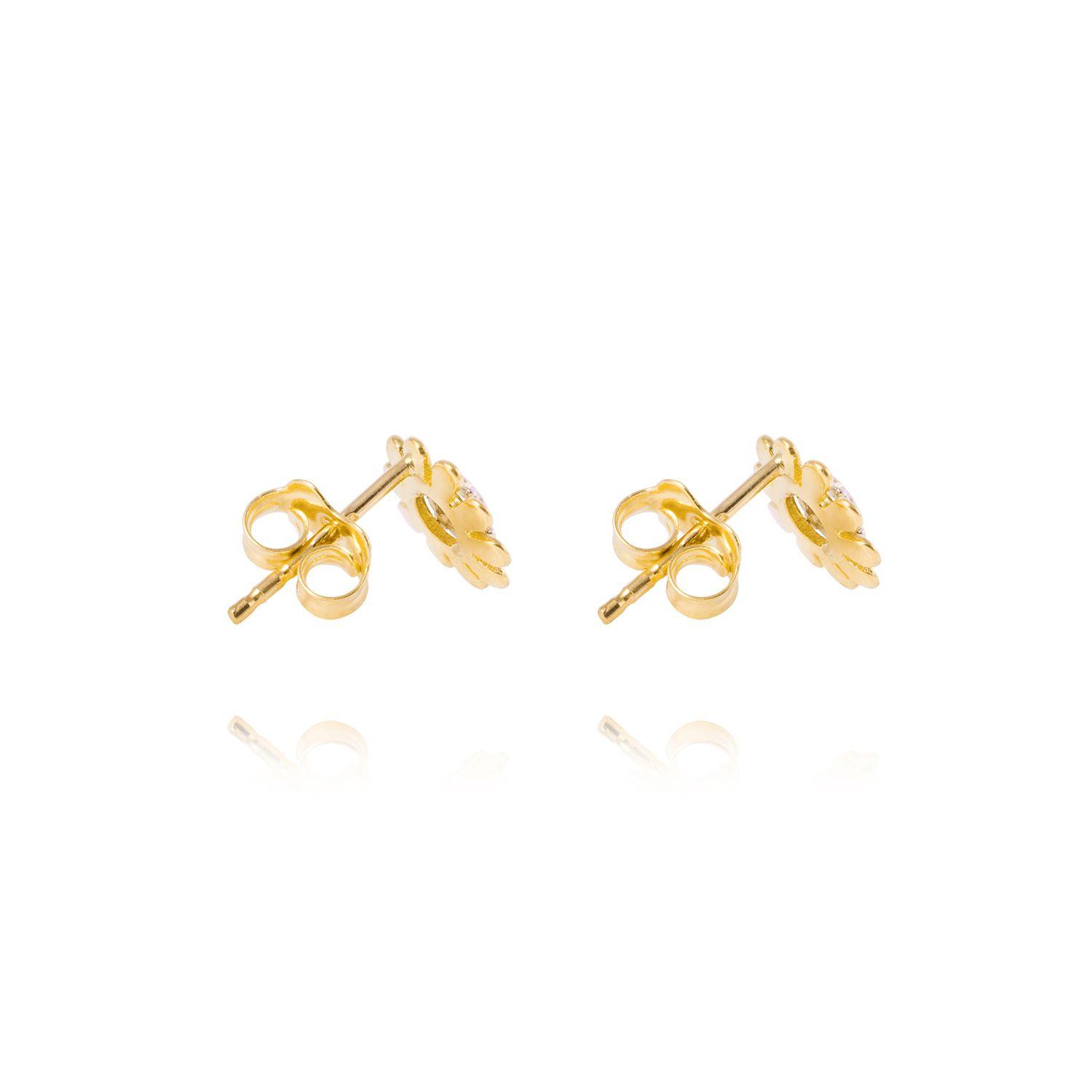 Aros de Oro 18kt Flor Circón 10 petalos.-2