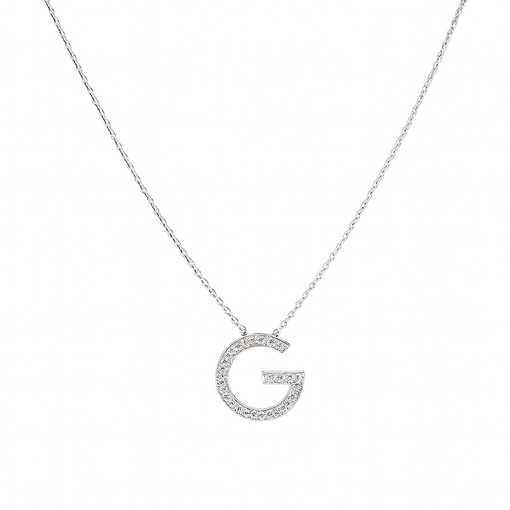 Collar Oro Blanco 18kt Diamantes Letra G 12Pts Corte Brillante-2