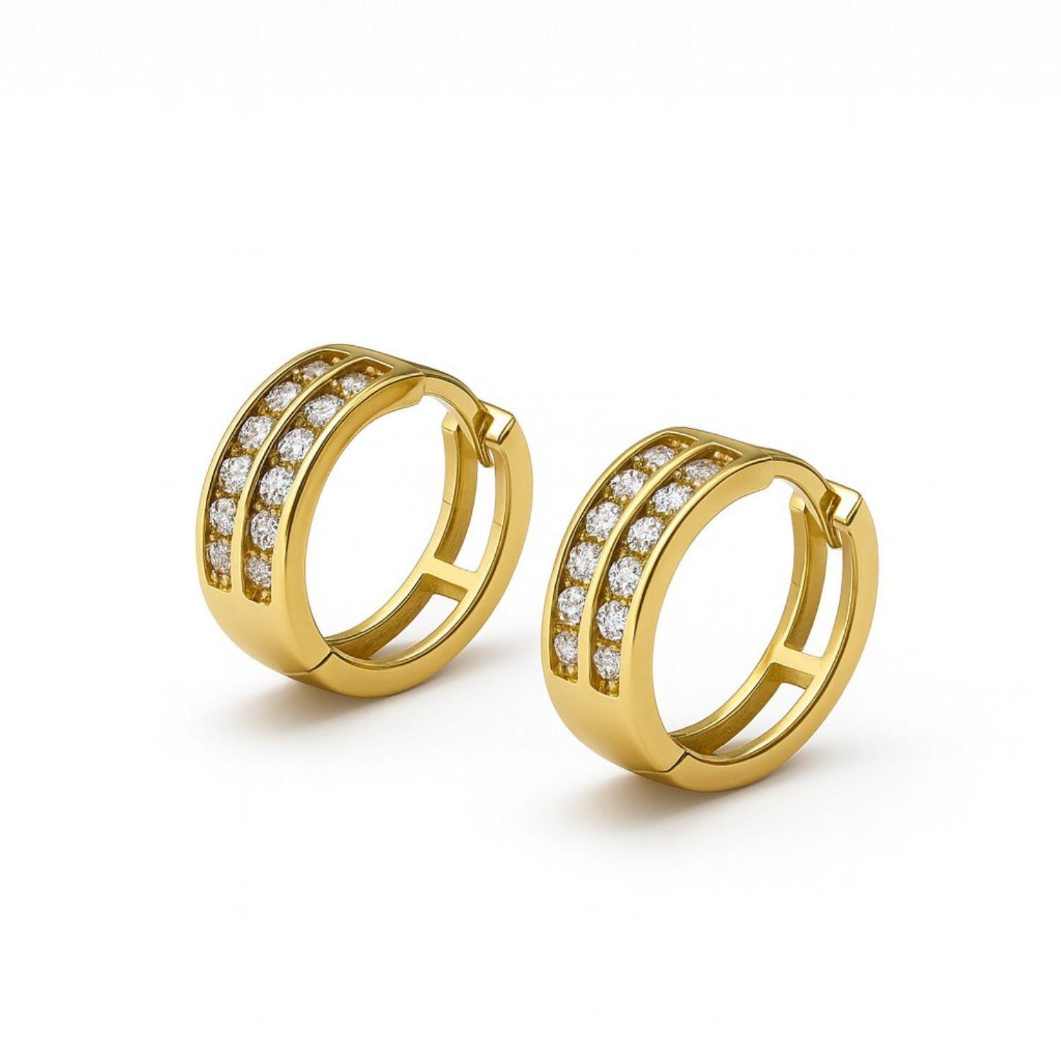 Aros Oro Amarillo 18kt Argollas Circonita-2