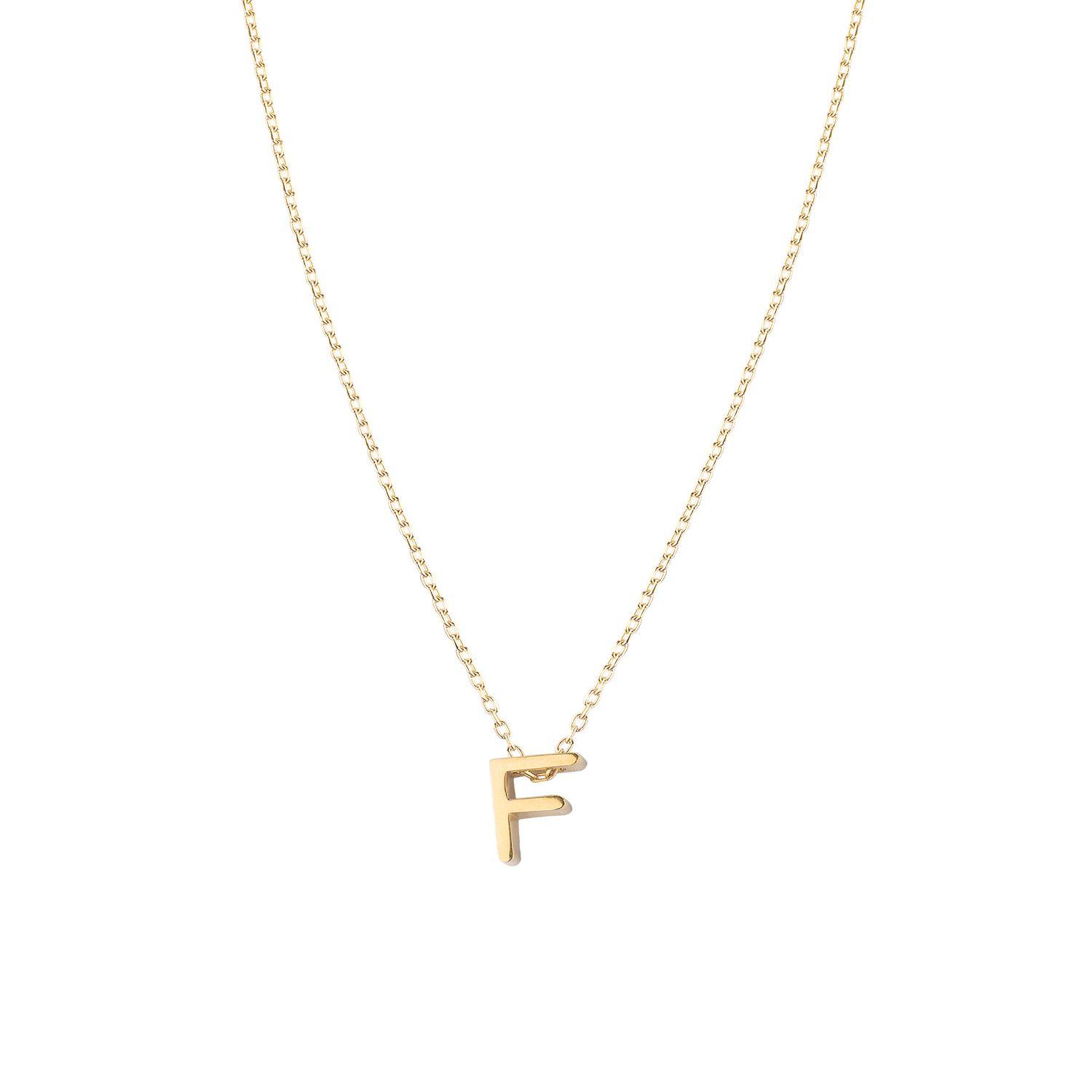 Collar de Plata Esterlina 925 Letra F Revestido en Oro 18kt-0