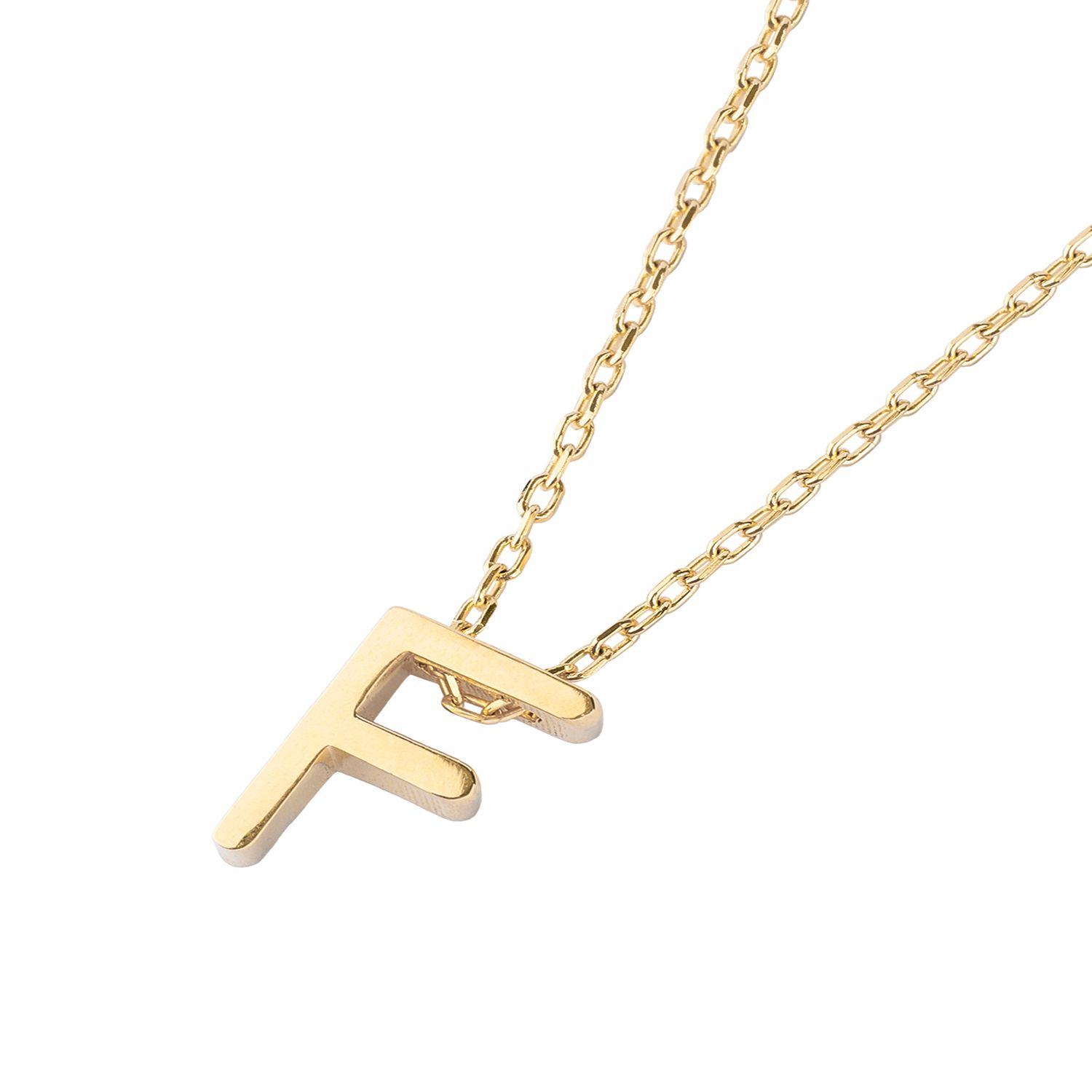 Collar de Plata Esterlina 925 Letra F Revestido en Oro 18kt-1