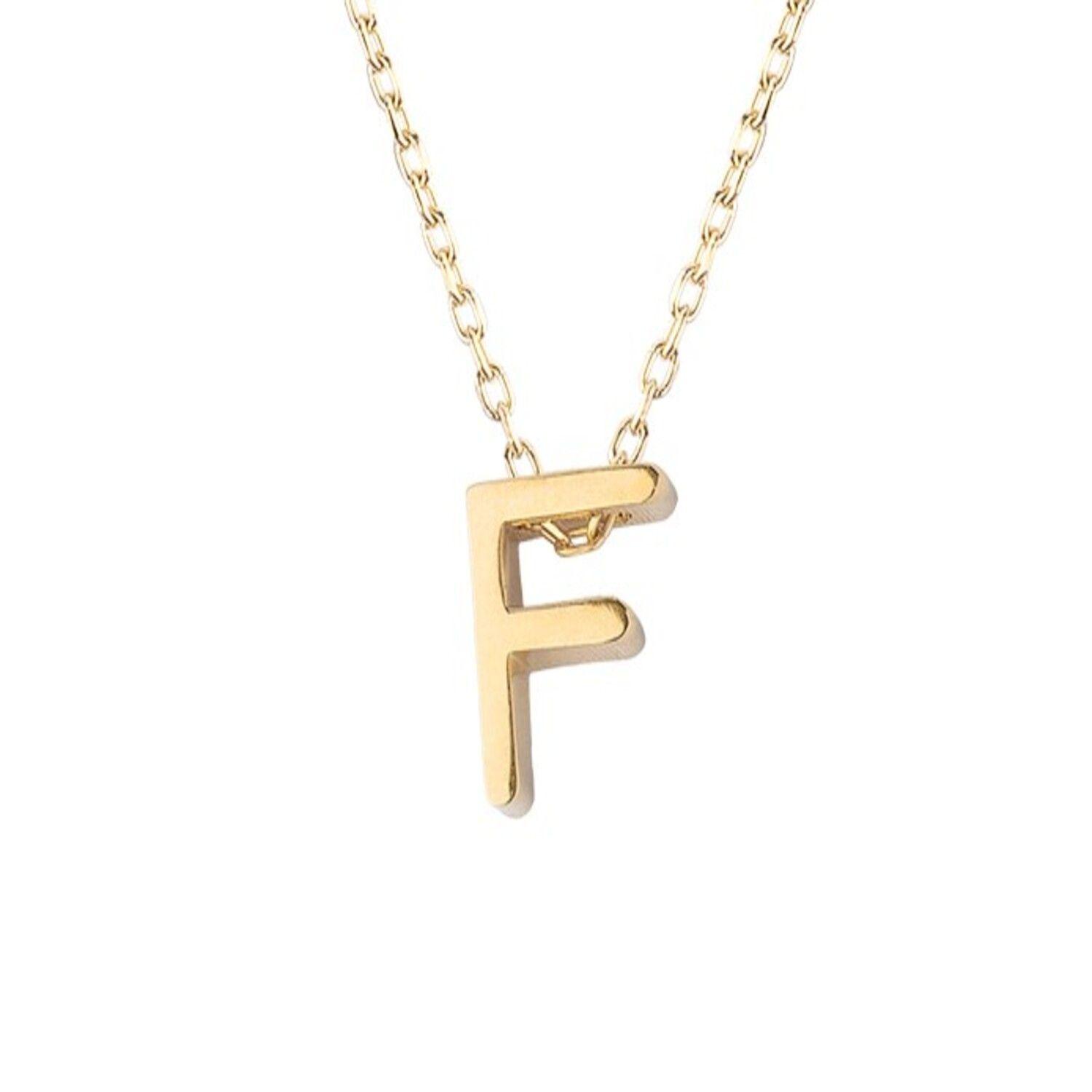 Collar de Plata Esterlina 925 Letra F Revestido en Oro 18kt-2