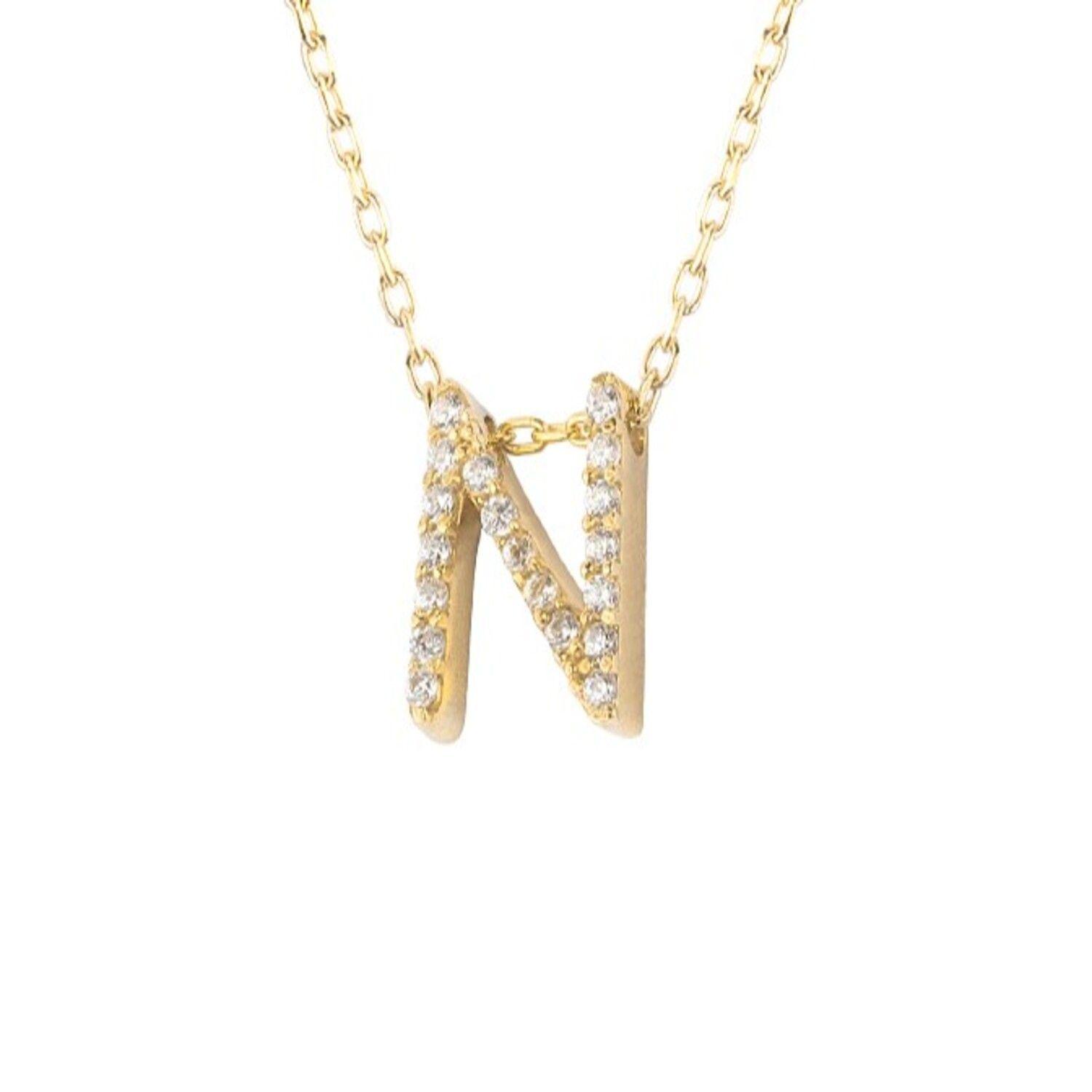 Collar de Plata Esterlina 925 Letra N Circon Revestido en Oro 18kt-2