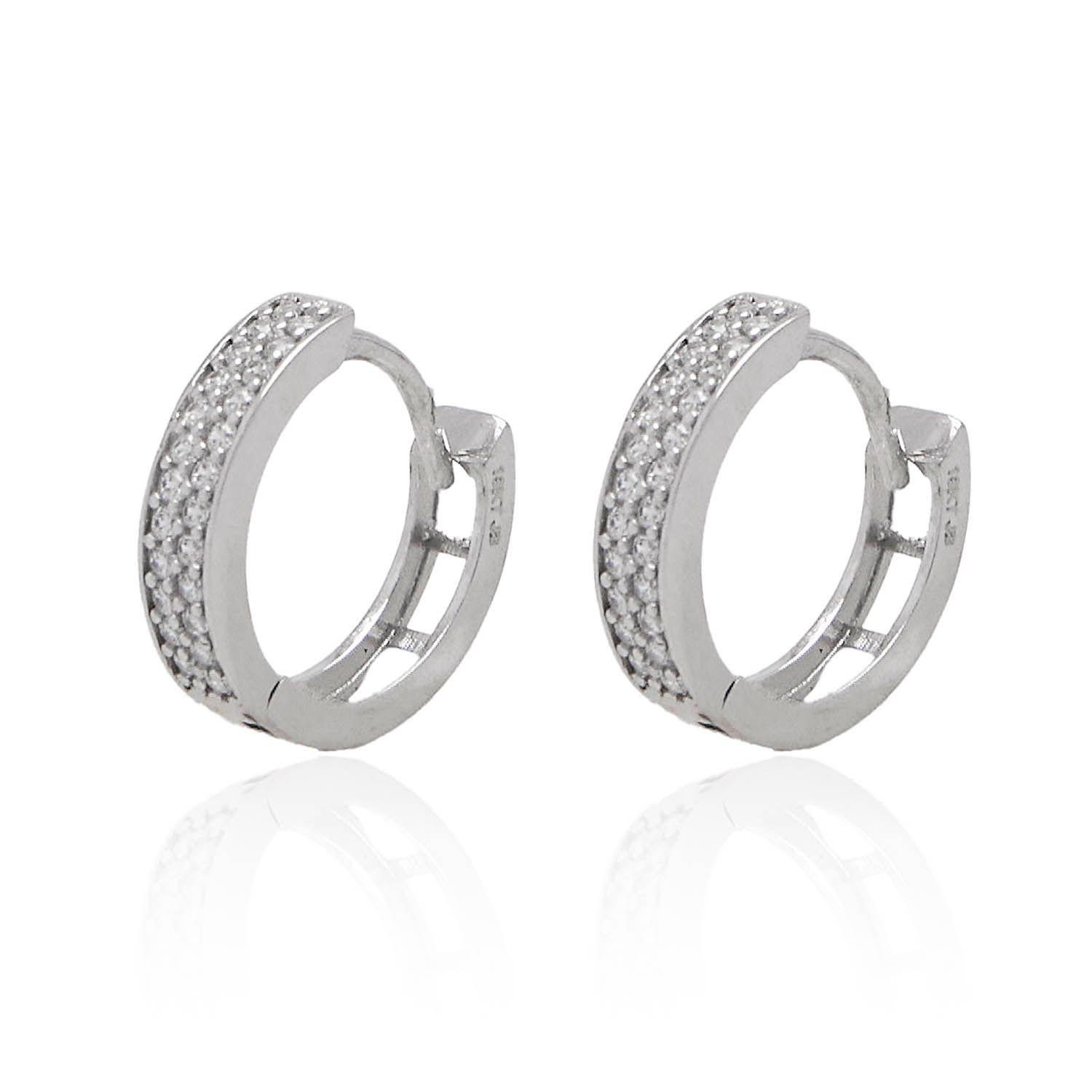 Aros de Oro Blanco 18kt Argollas Circonita 1047-2