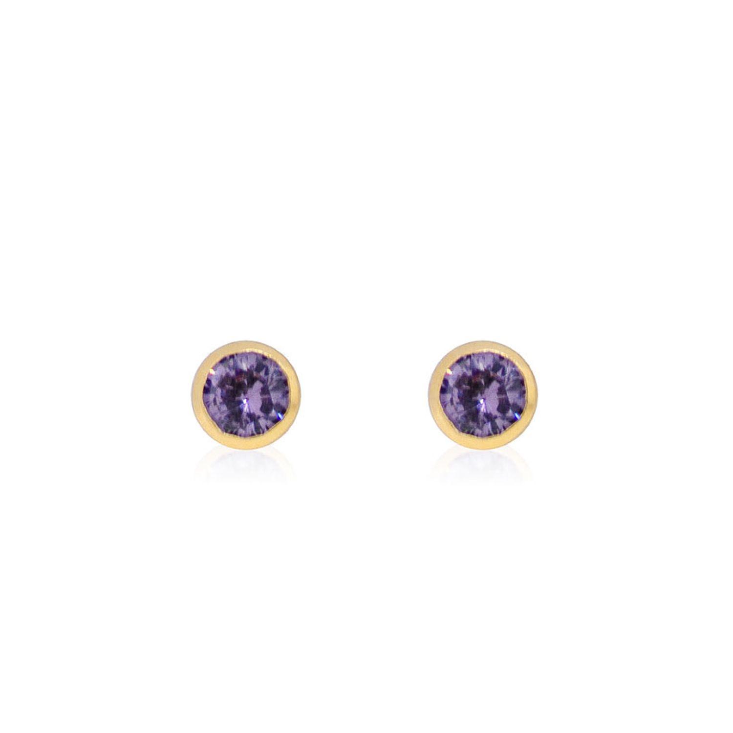 Aros de Oro 18kt Tipo Punto de Luz Tallado Amatista 3,0mm-2