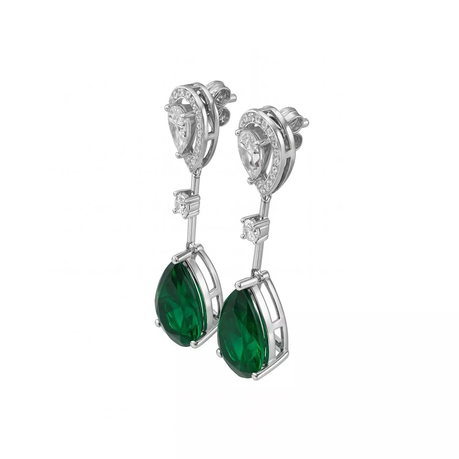 Aros de Plata Esterlina 925 Gota con Circonita-Esmeralda-2