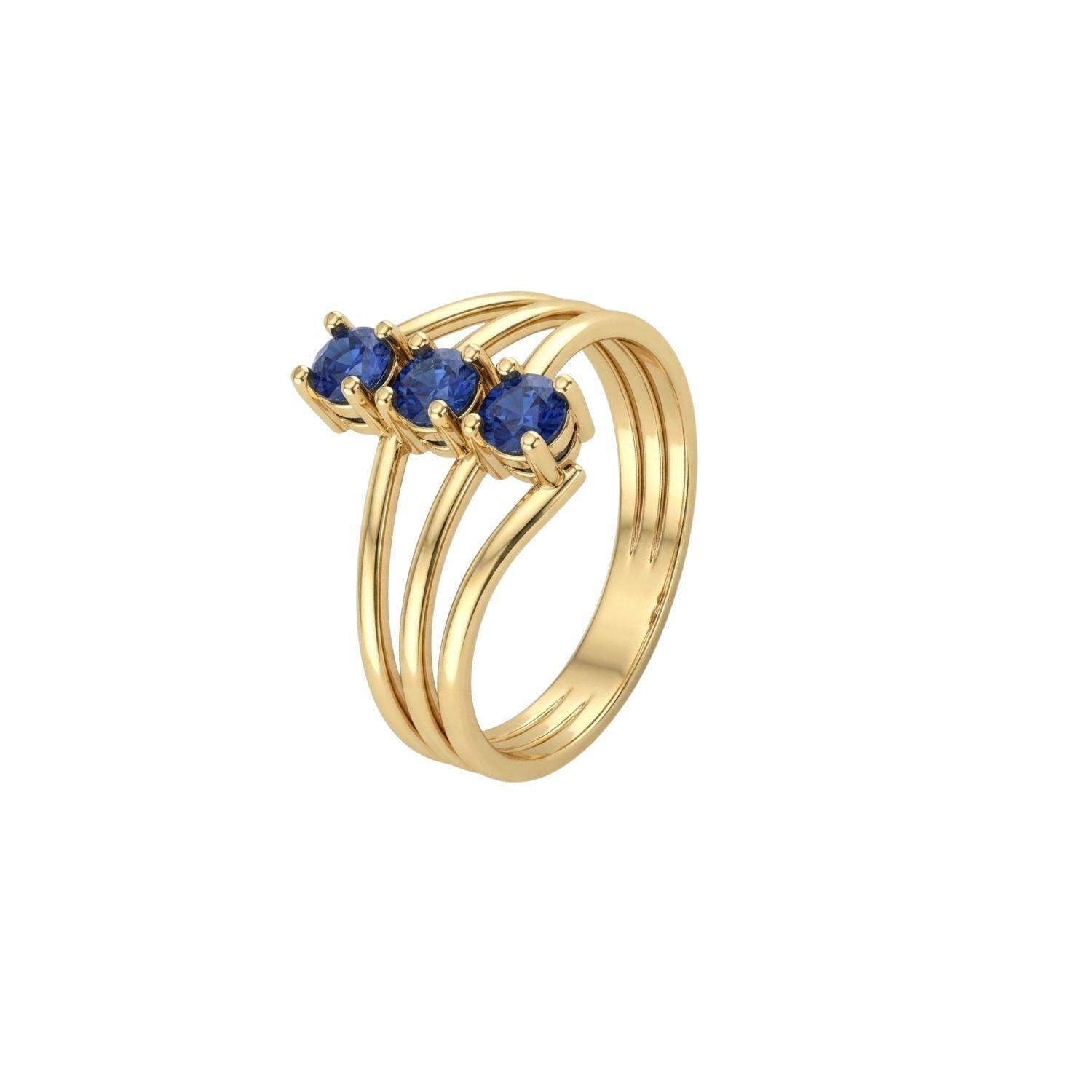 Anillo Oro Miel 18kt Trilogía con Zafiro-0