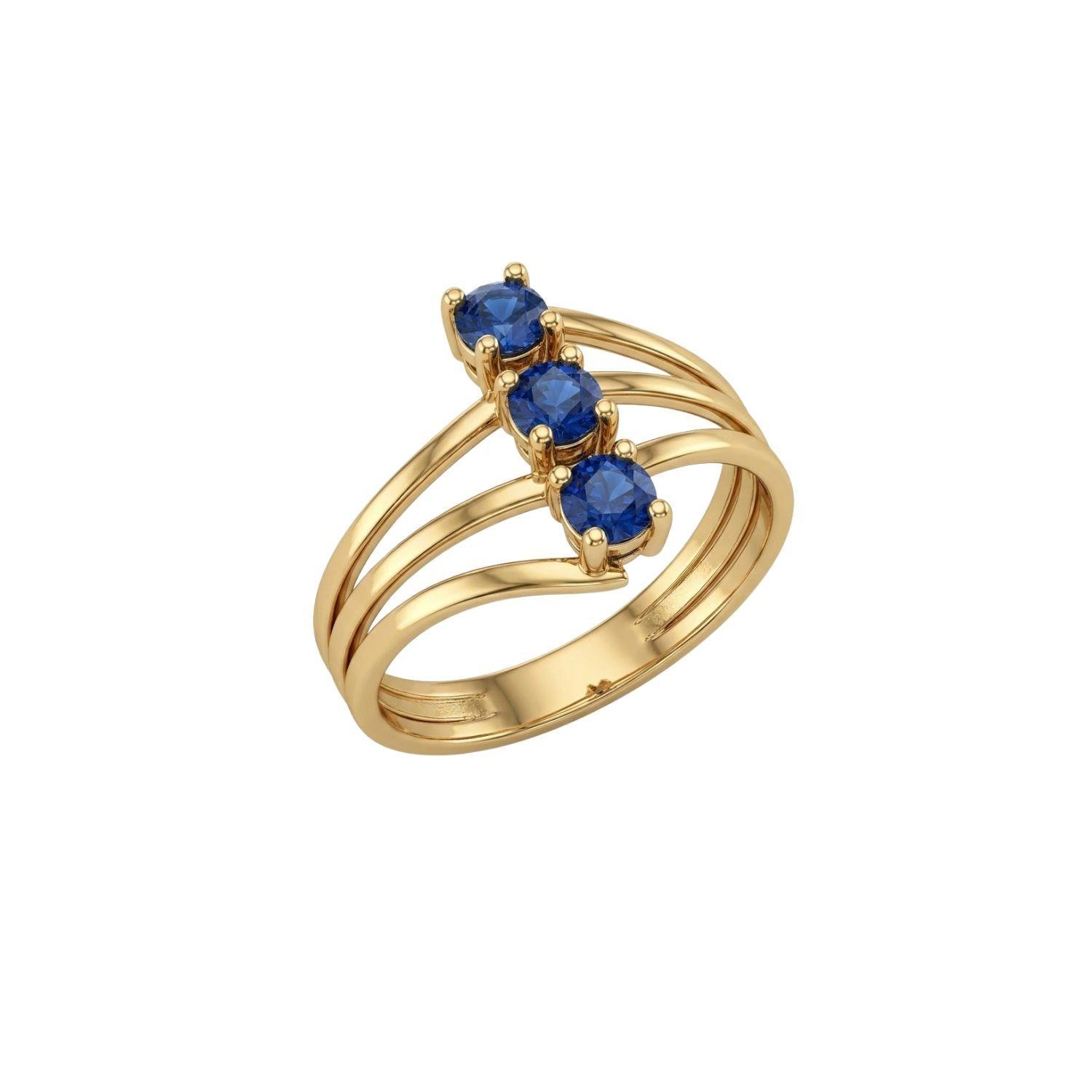 Anillo Oro Miel 18kt Trilogía con Zafiro-2