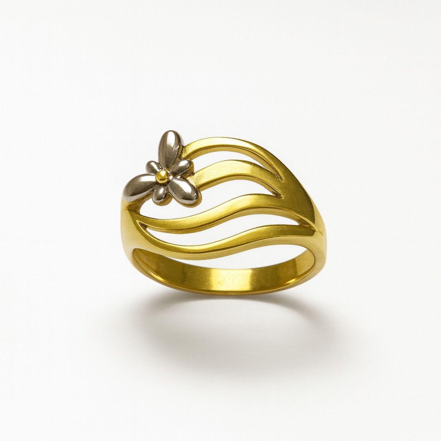 Anillo Oro Amarillo 18kt Flor Bicolor-2
