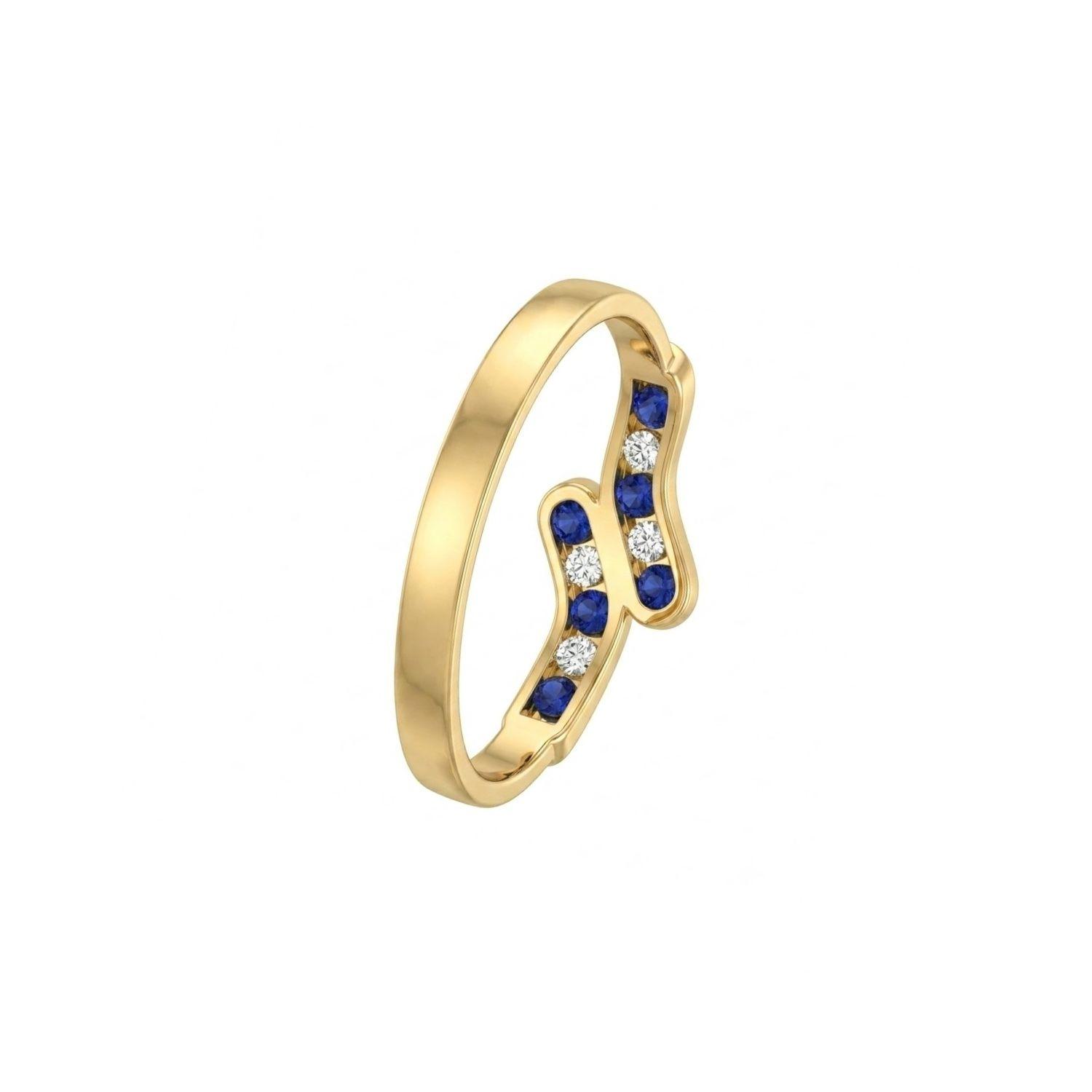 Anillo Oro Miel 18kt Ondas con Circonitas Zafiro-2
