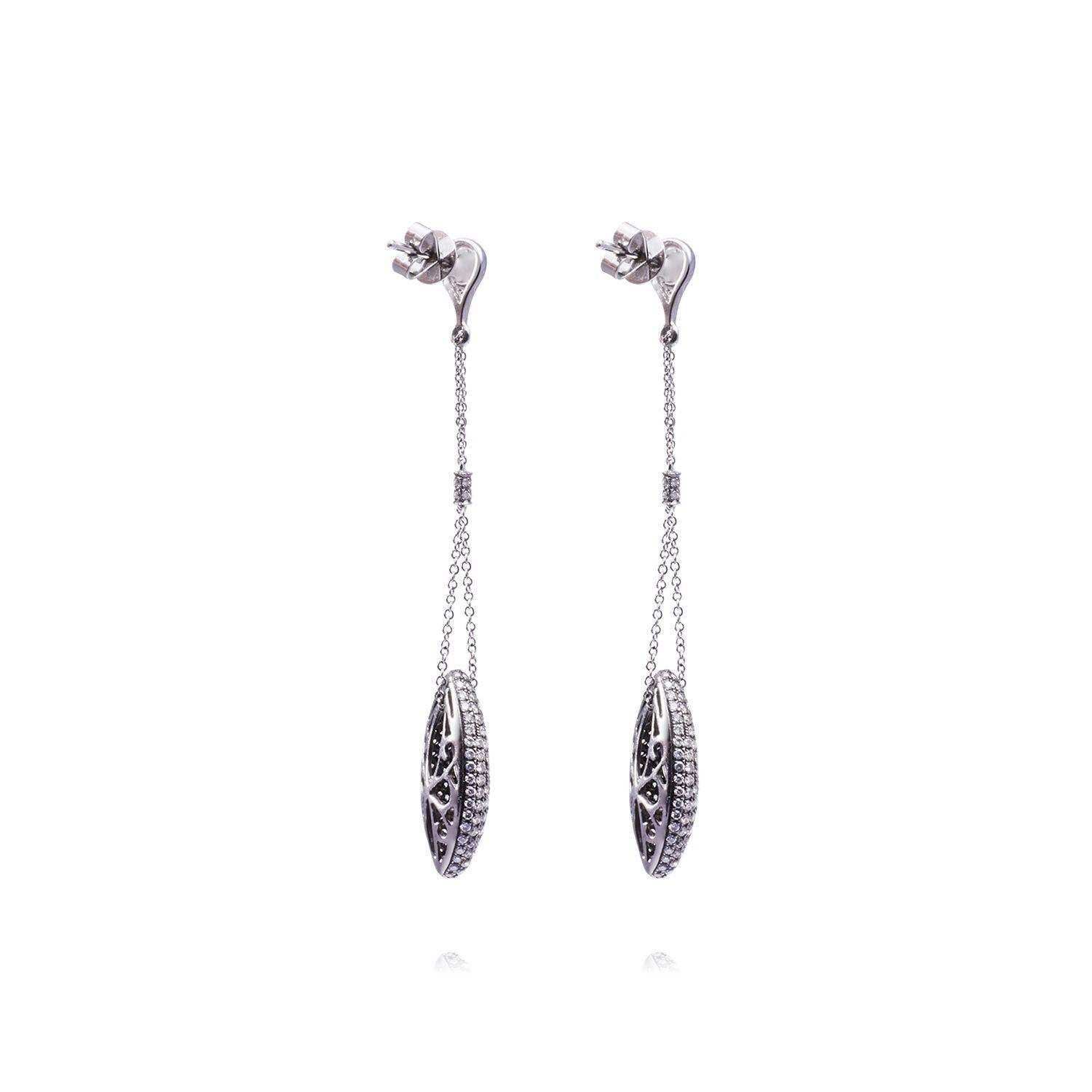 Aros Oro Blanco 18kt Colgantes Ovalados Diamantes 1,56 Qlts-2