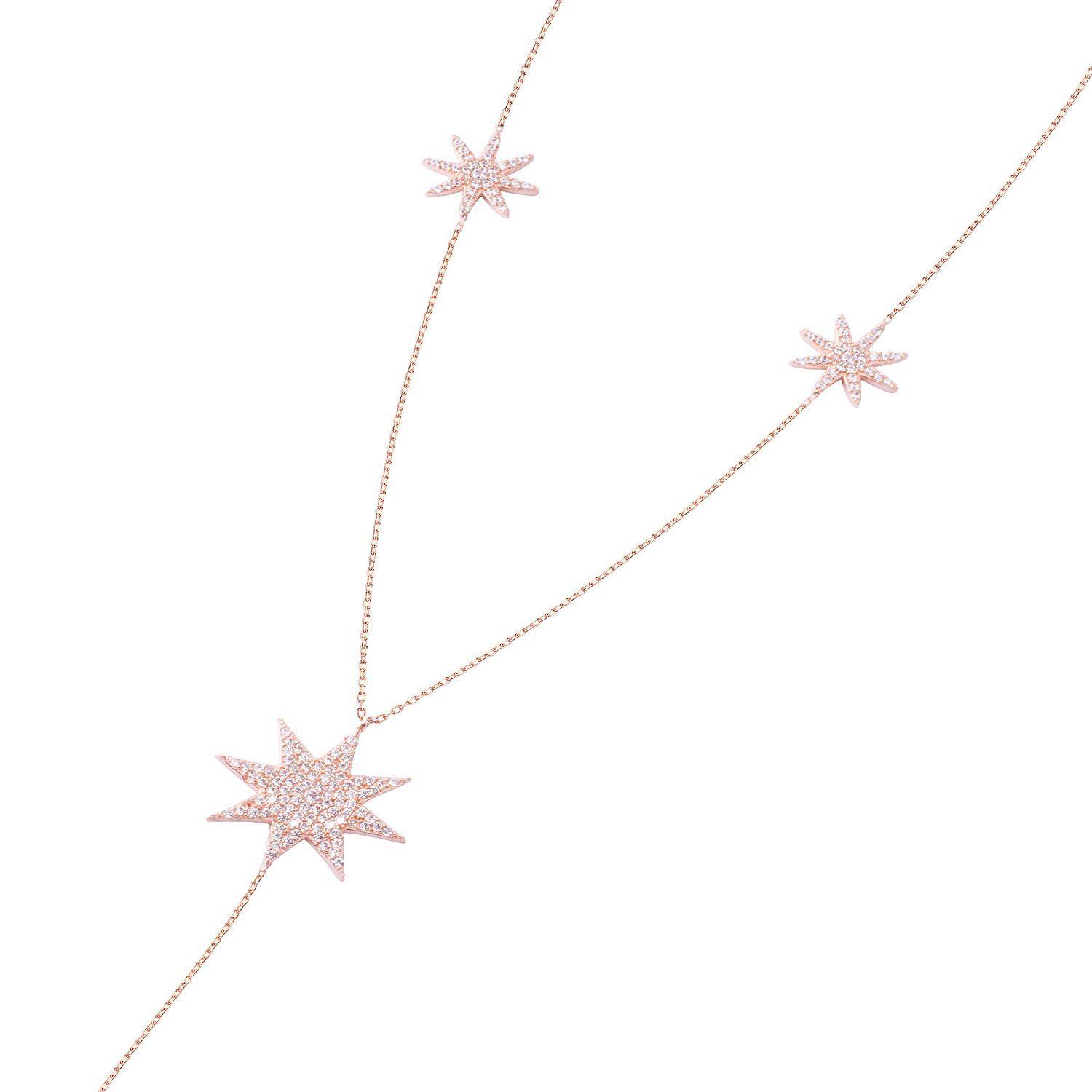 Collar de Plata Esterlina 925 Copo Nieve Rose Circon Bañado en Oro 18kt-1