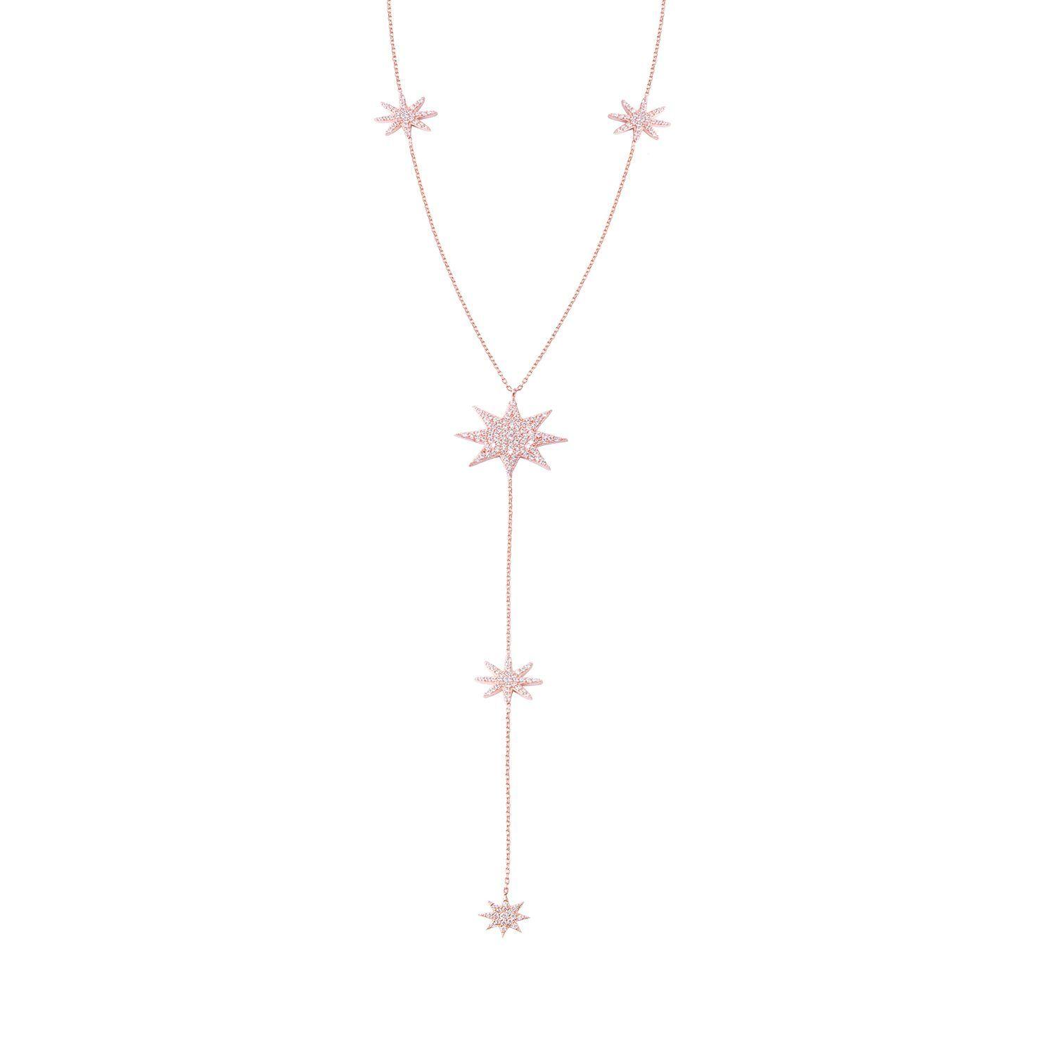 Collar de Plata Esterlina 925 Copo Nieve Rose Circon Bañado en Oro 18kt-2