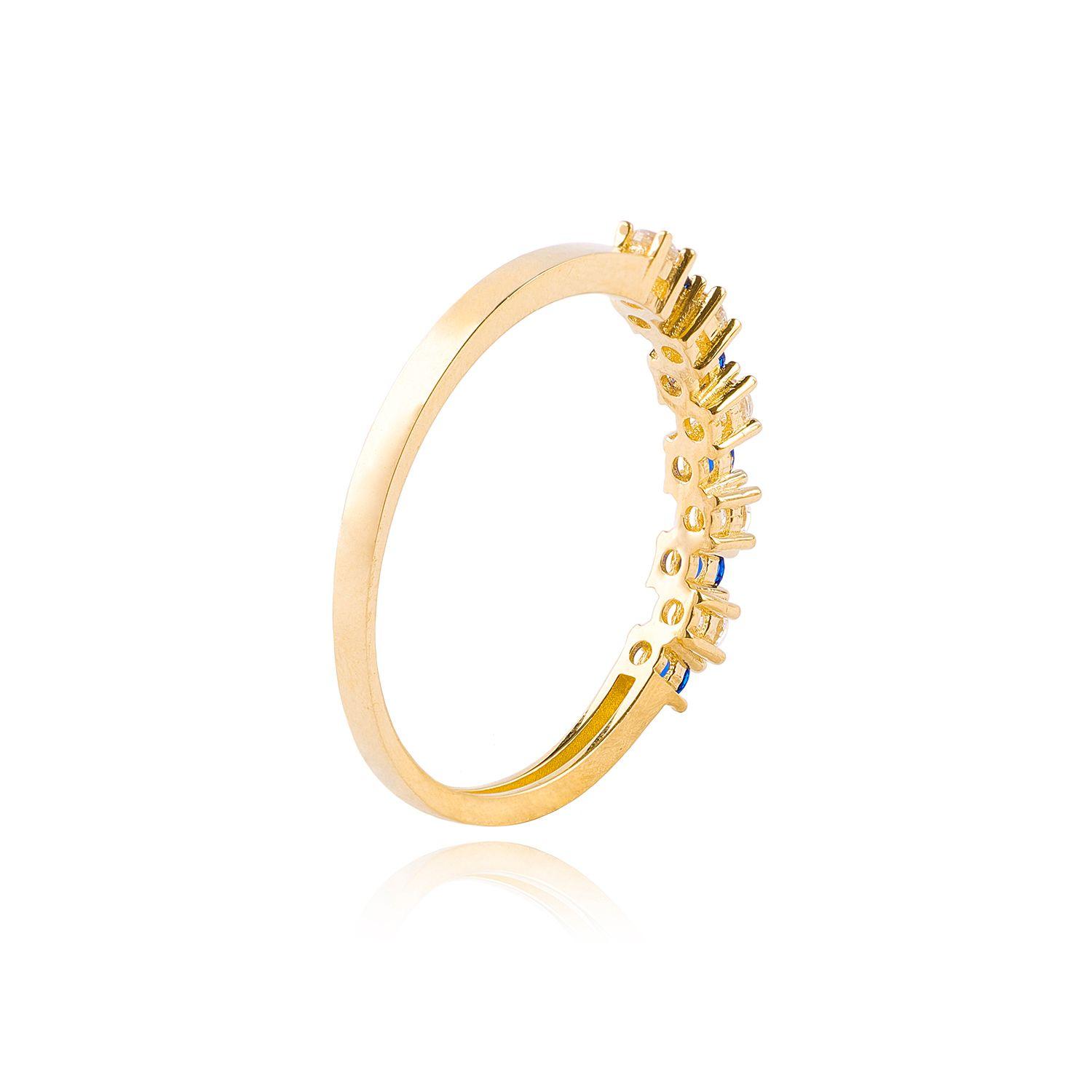 Anillo Compromiso de Oro 18kt Modelo 1/2 Cintillo Circón&Zafiro-2