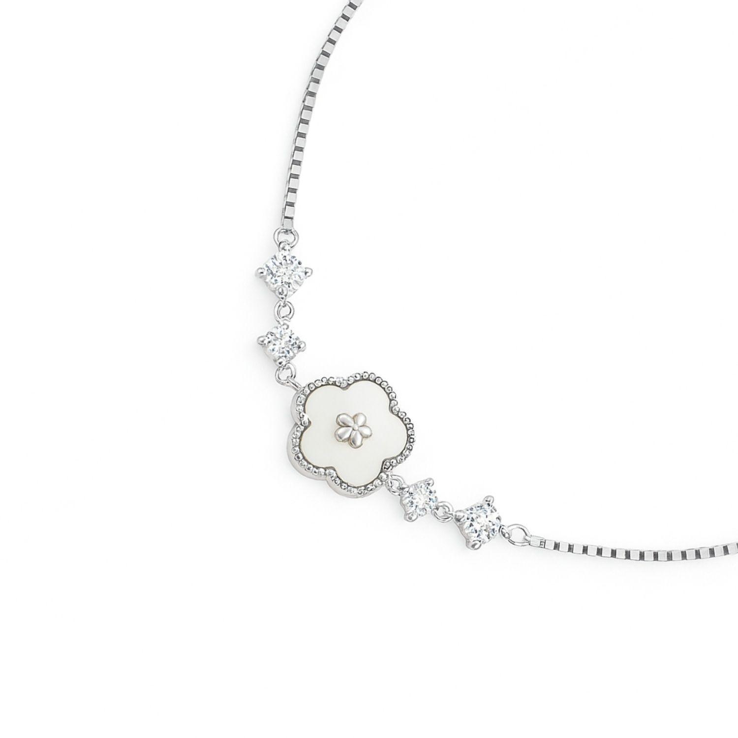 Pulsera de Plata Esterlina 925 Flor de Nácar con Circonita-2