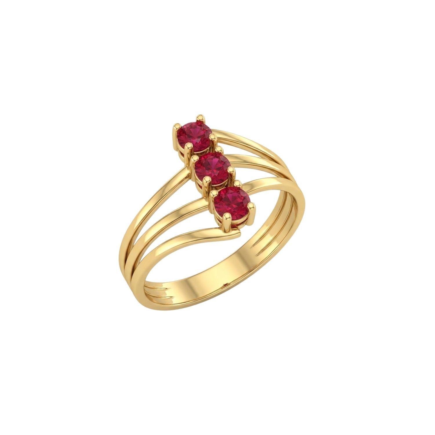 Anillo Oro Miel 18kt Trilogía con Rubí-2