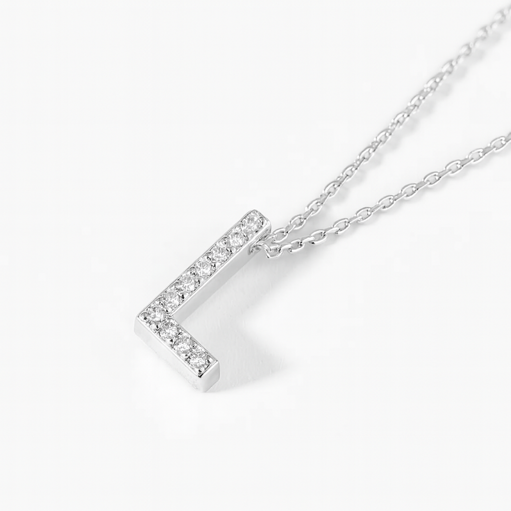 Collar Oro Blanco 18kt Letra L Diamante 6Pts | Danielle Costantini-0