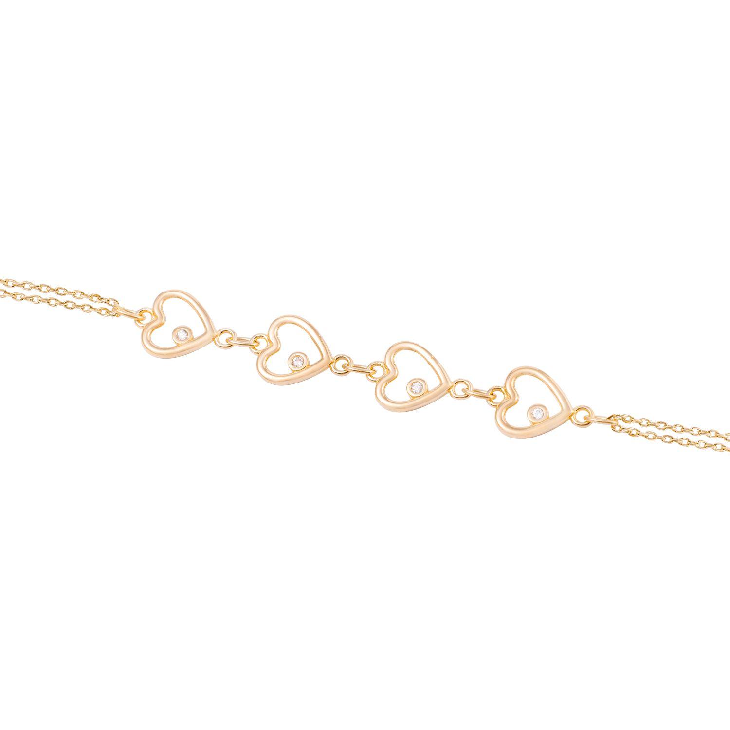 Pulsera de Oro 18kt Cuatro corazones con Circonita-2