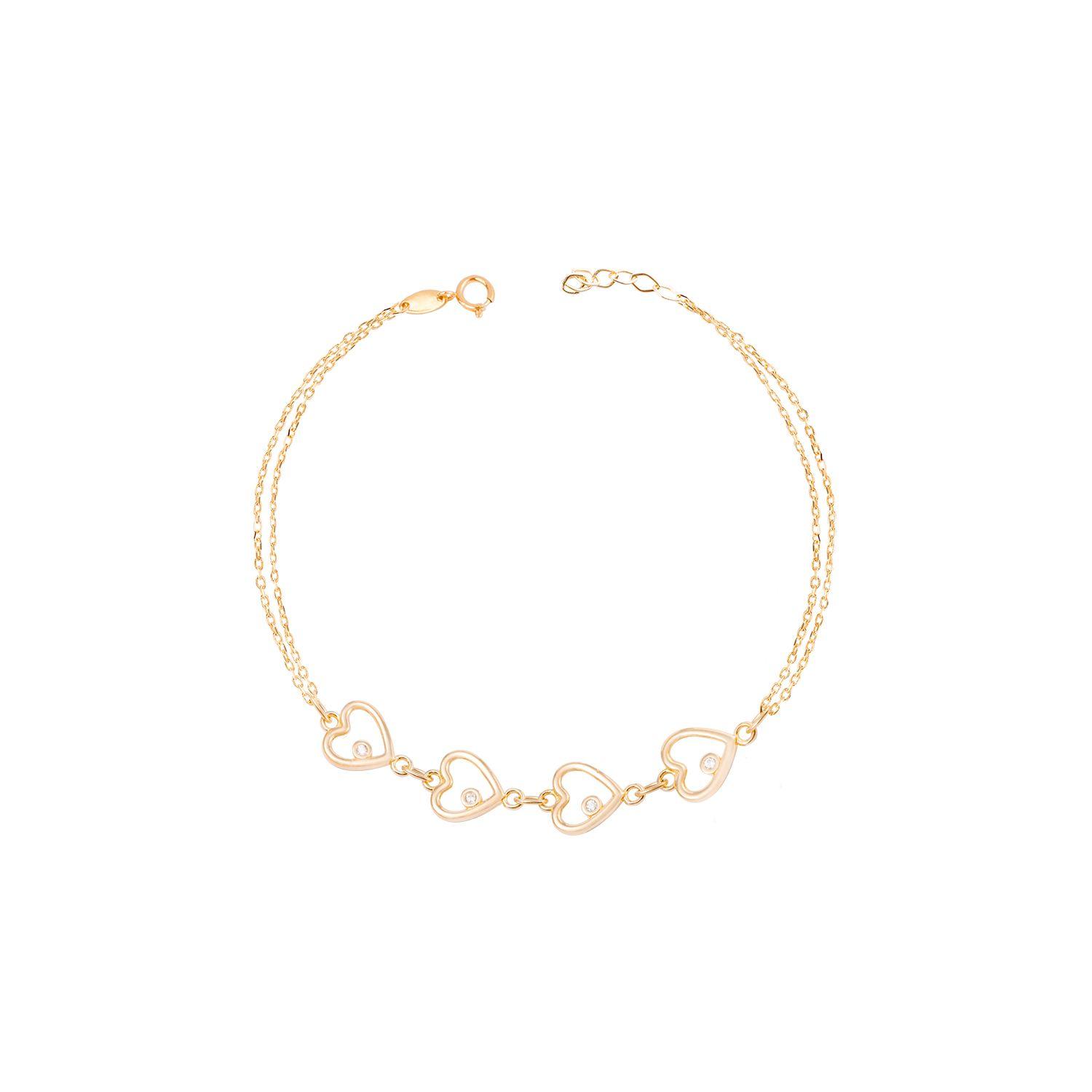 Pulsera de Oro 18kt Cuatro corazones con Circonita-0