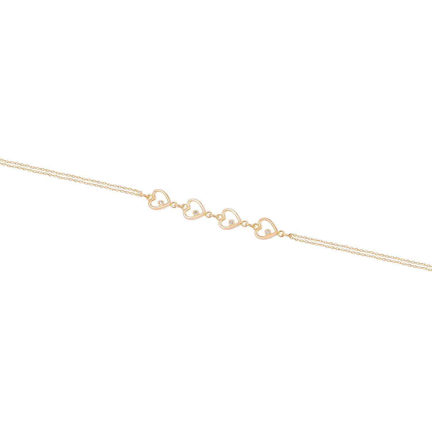 Pulsera de Oro 18kt Cuatro corazones con Circonita-1