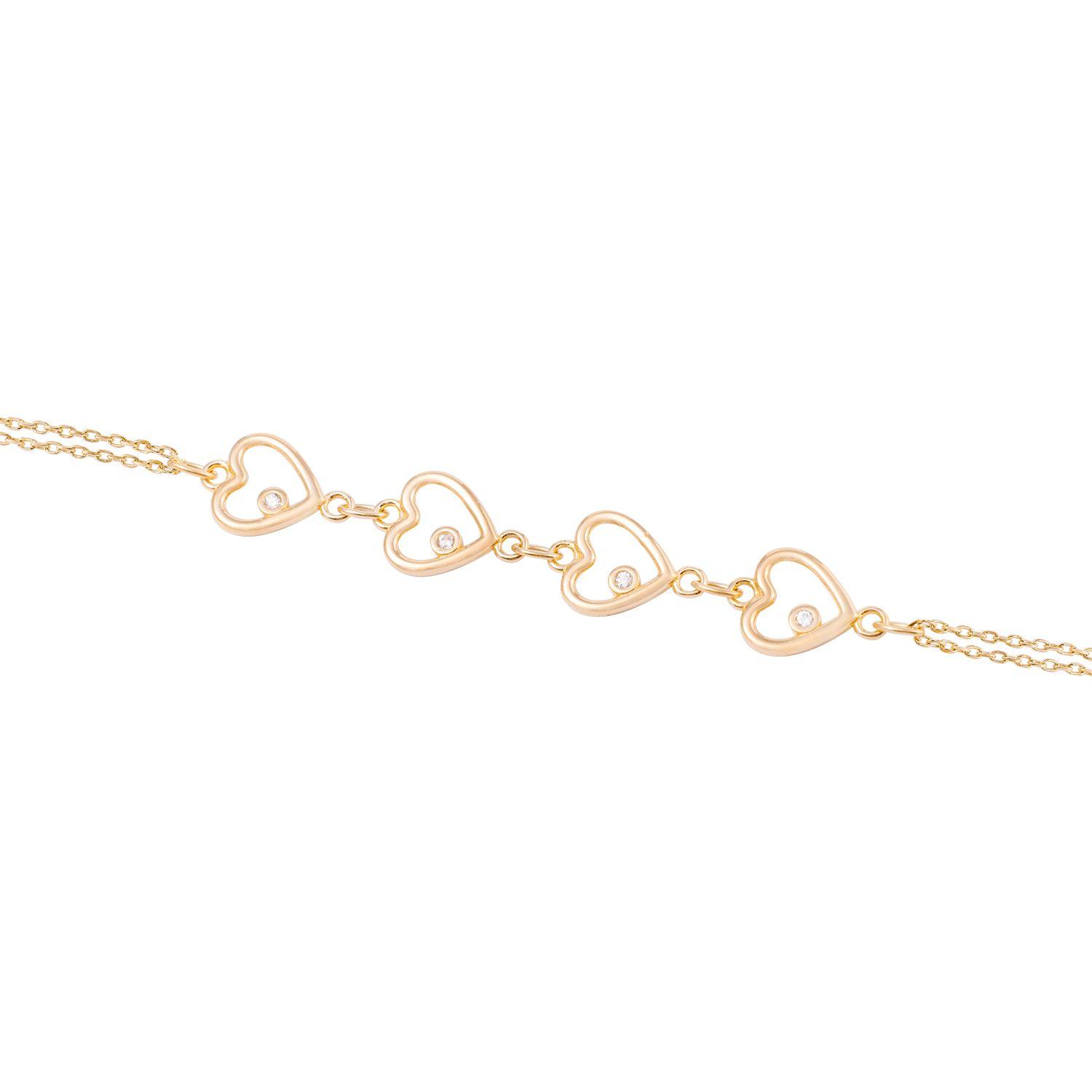 Pulsera de Oro 18kt Cuatro corazones con Circonita-2
