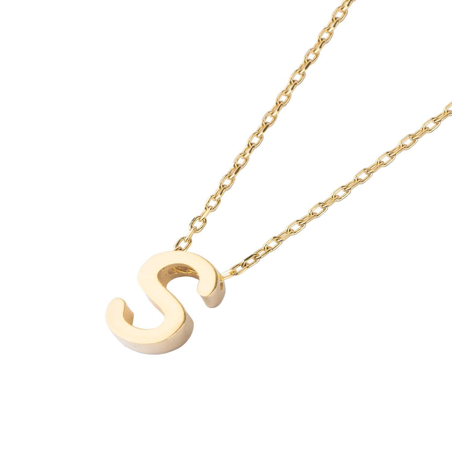 Collar de Plata Esterlina 925 Letra S Bañado en Oro 18kt-1