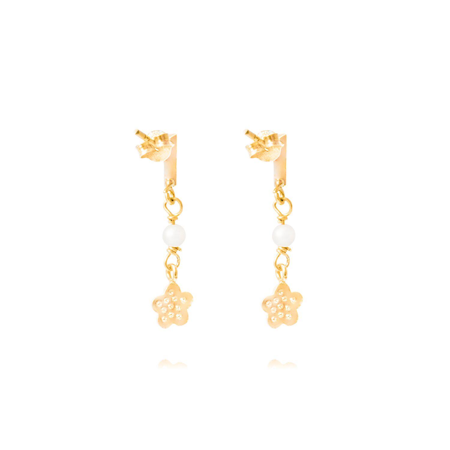 Aros Oro Amarillo 18kt Flores Colgantes y Circonitas-2