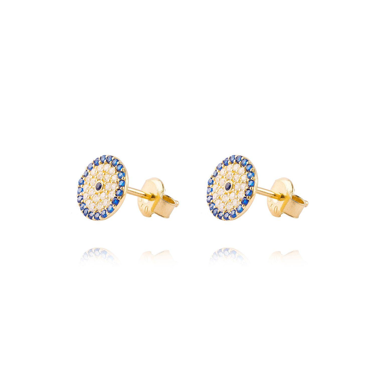 Aros de Oro 18kt Plato Circonitas y Zafiro-1