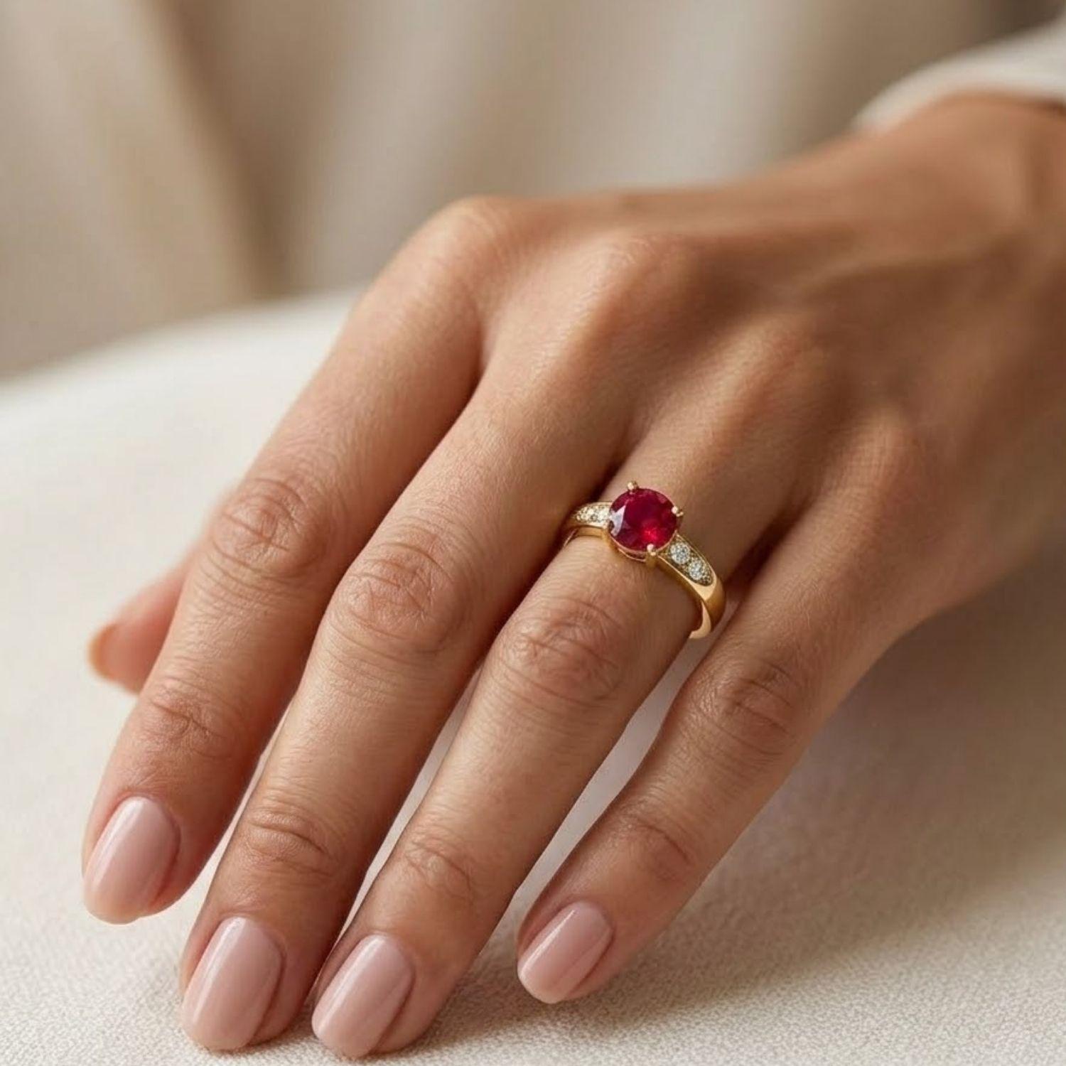 Anillo Oro Miel 18kt Eclipse con Rubí y Circonitas-3
