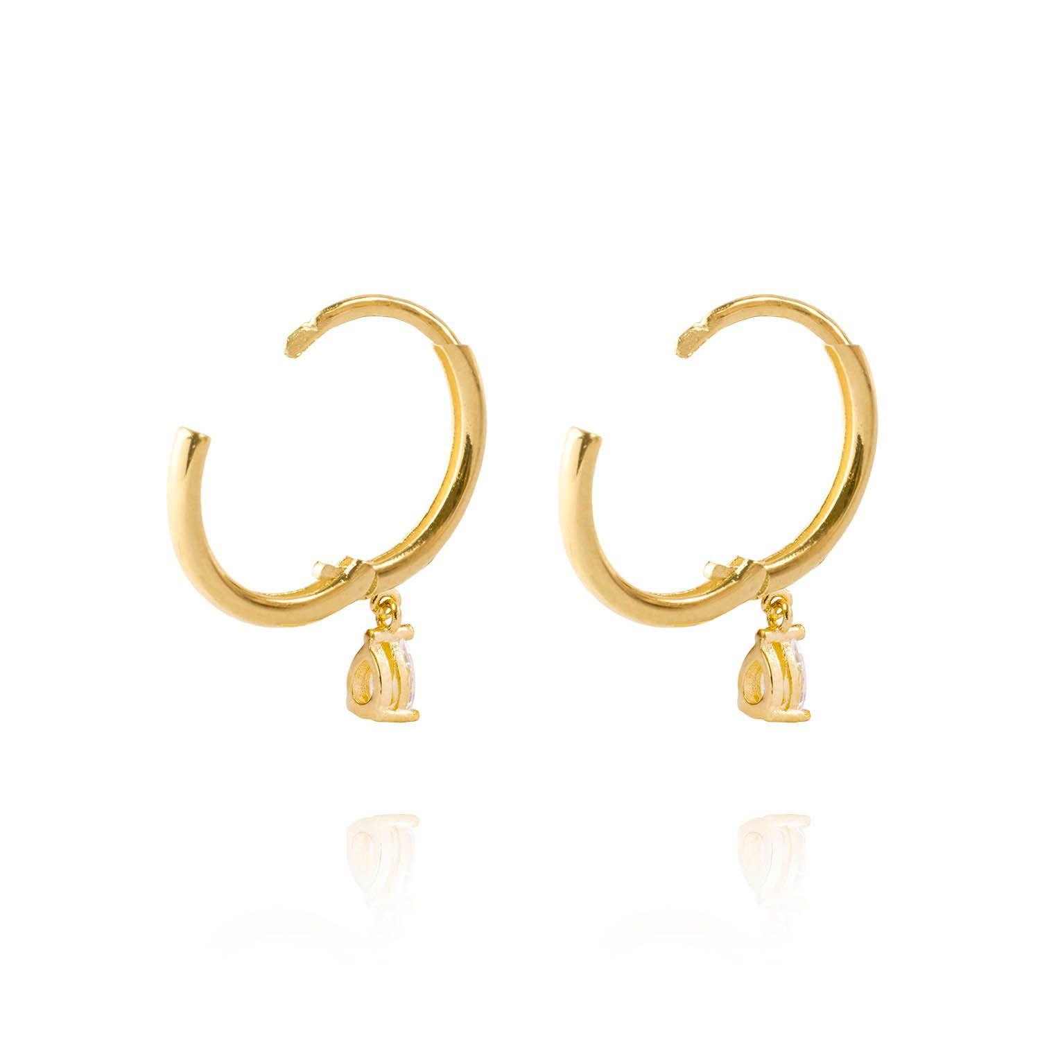 Aros de Oro 18kt Argollas Modelo Gota Circón-1