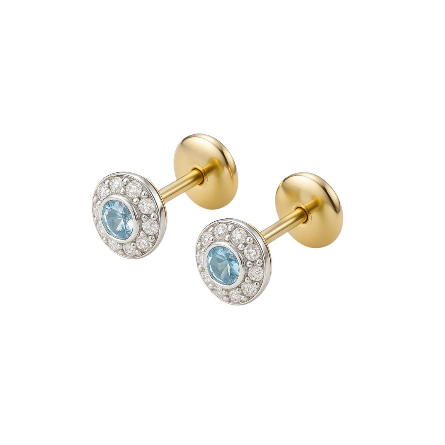 Aros de Oro 18kt Circulo de Agua Marina-0