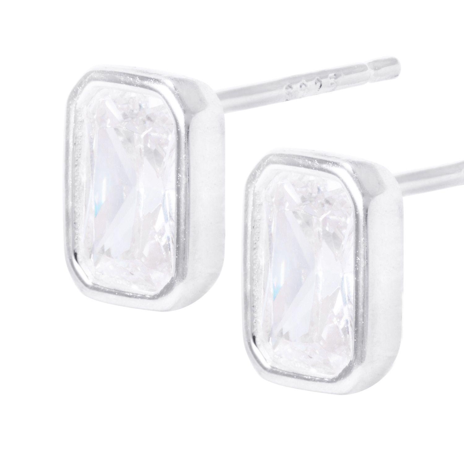 Aros de Plata Esterlina Rectangular Con Circonita-1