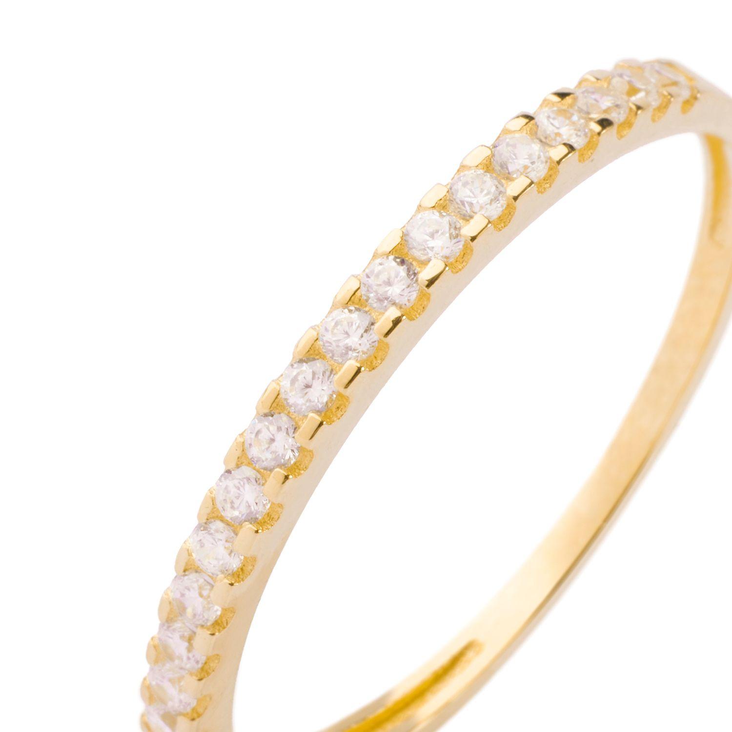 Anillo Compromiso de Oro 14kt Medio Cintillo Circonitas Destellantes-1