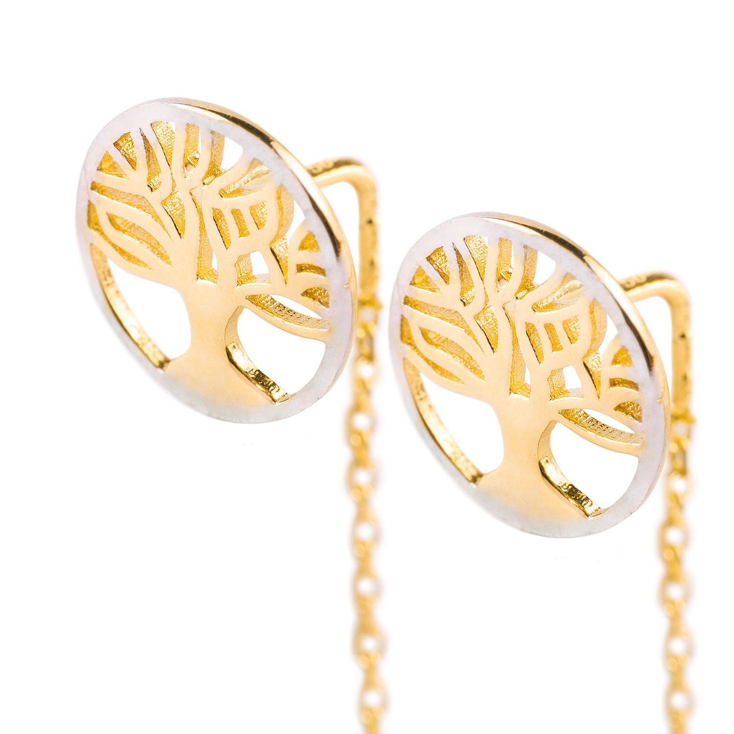Aros de Oro 18kt Modelo Árbol de la Vida Colgante-1