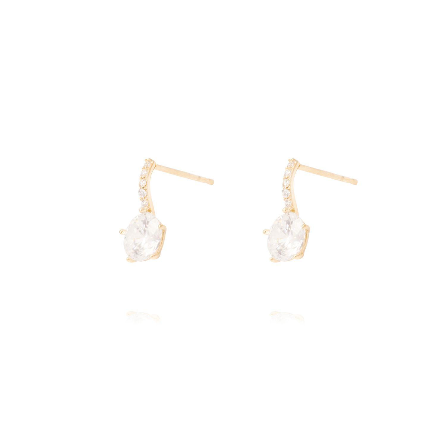 Aros Oro Amarillo 18kt Detalle Curvo Circonitas y Piedra Facetada-0