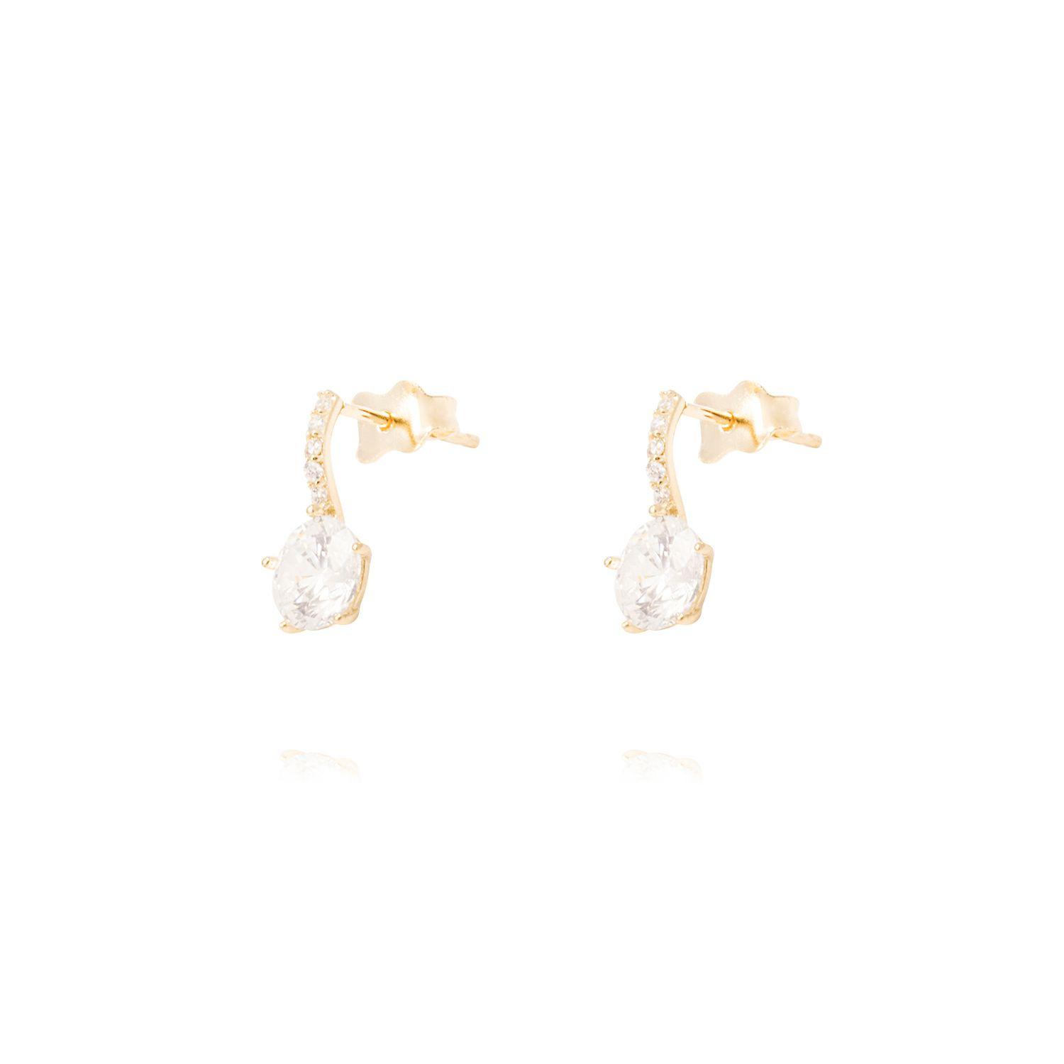 Aros Oro Amarillo 18kt Detalle Curvo Circonitas y Piedra Facetada-1