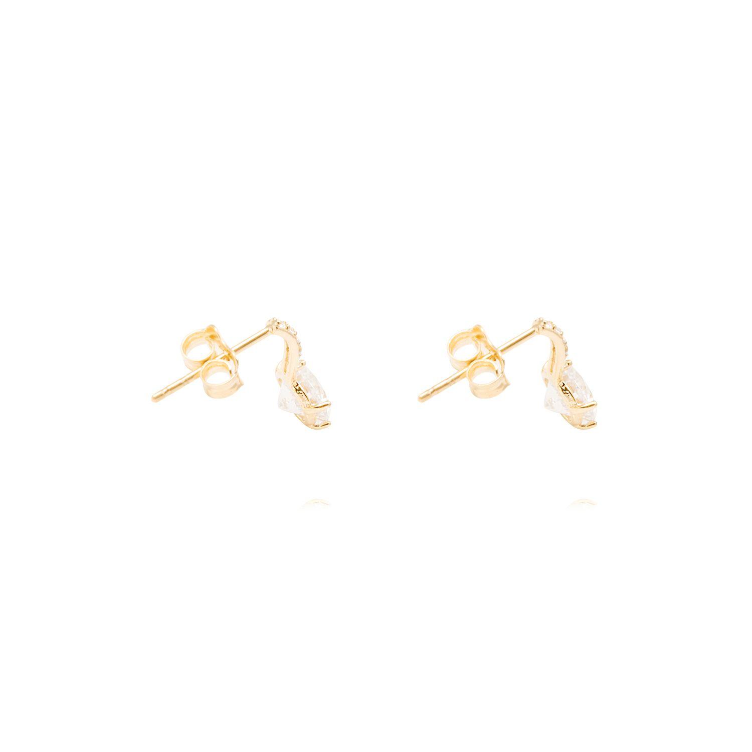 Aros Oro Amarillo 18kt Detalle Curvo Circonitas y Piedra Facetada-2