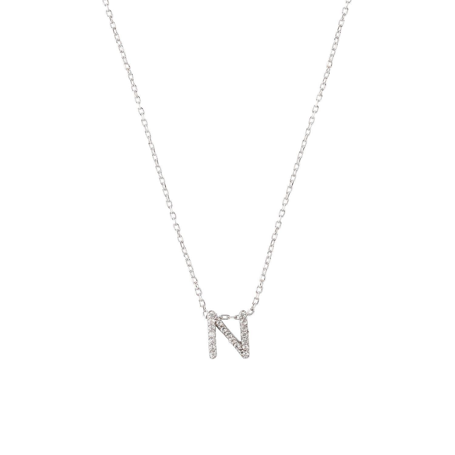 Collar de Plata Esterlina 925 Letra N Circon-2