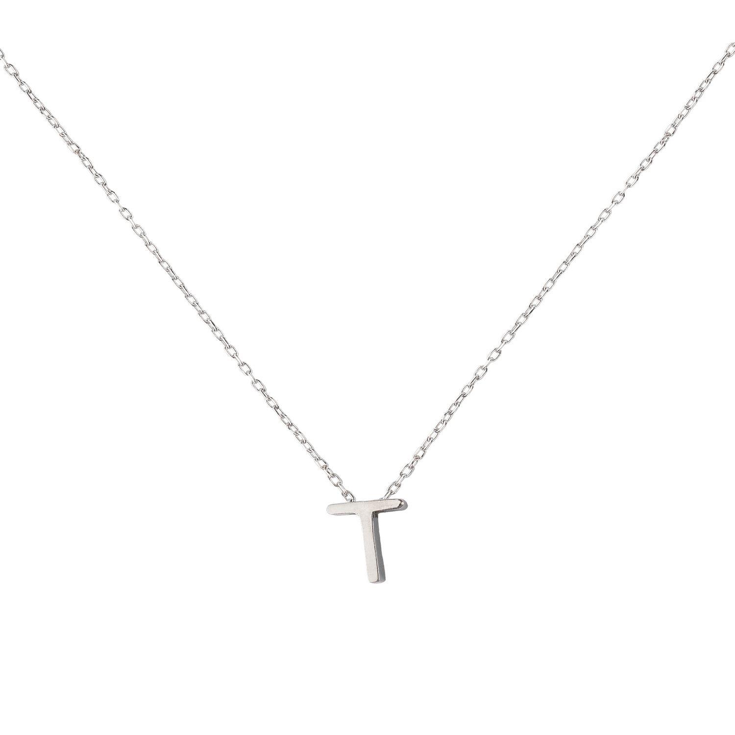 Collar de Plata Esterlina 925 Letra T Lisa-2