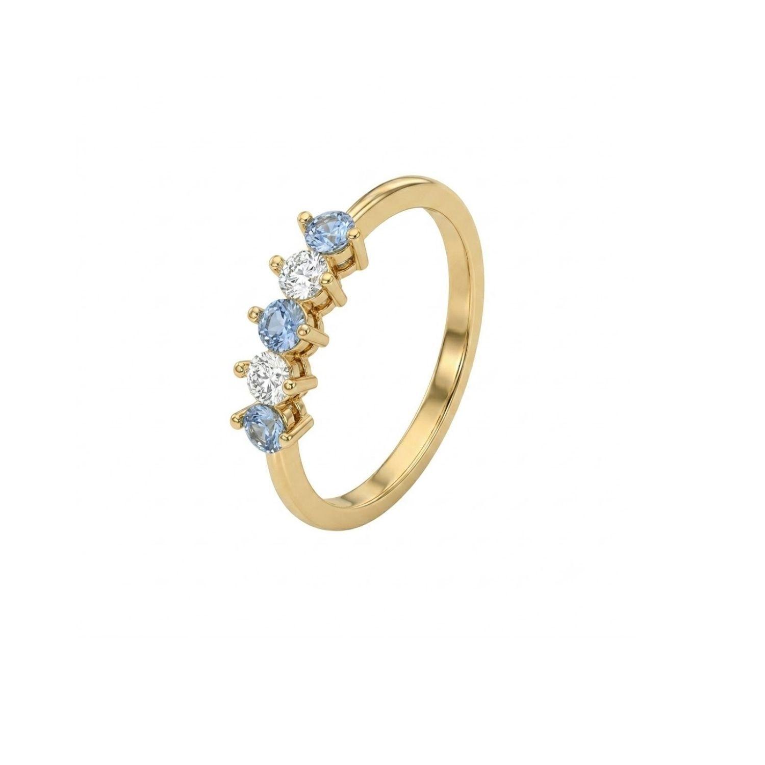 Anillo Oro Miel 18kt Cinco Piedras con Circonita Aguamarina-0