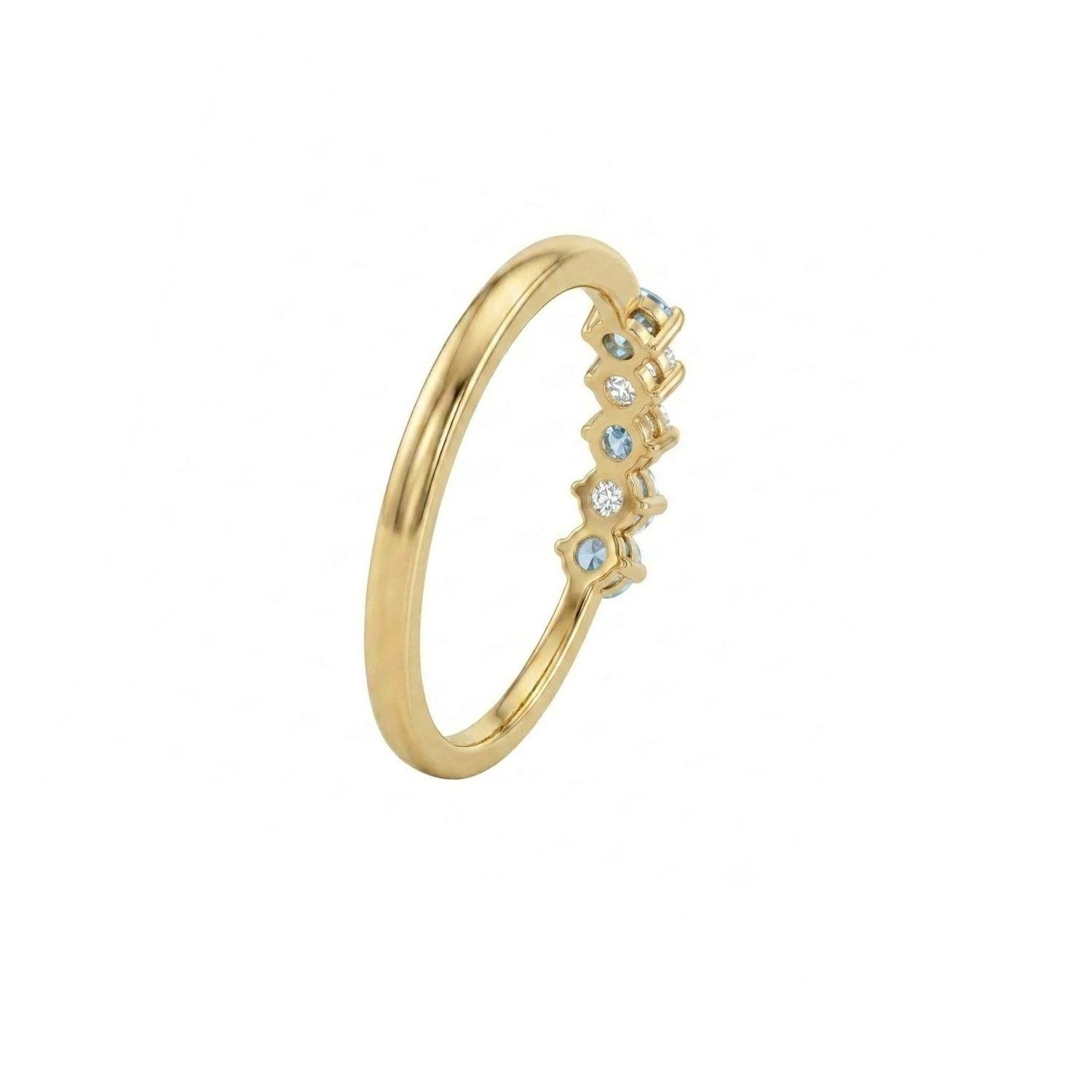 Anillo Oro Miel 18kt Cinco Piedras con Circonita Aguamarina-1