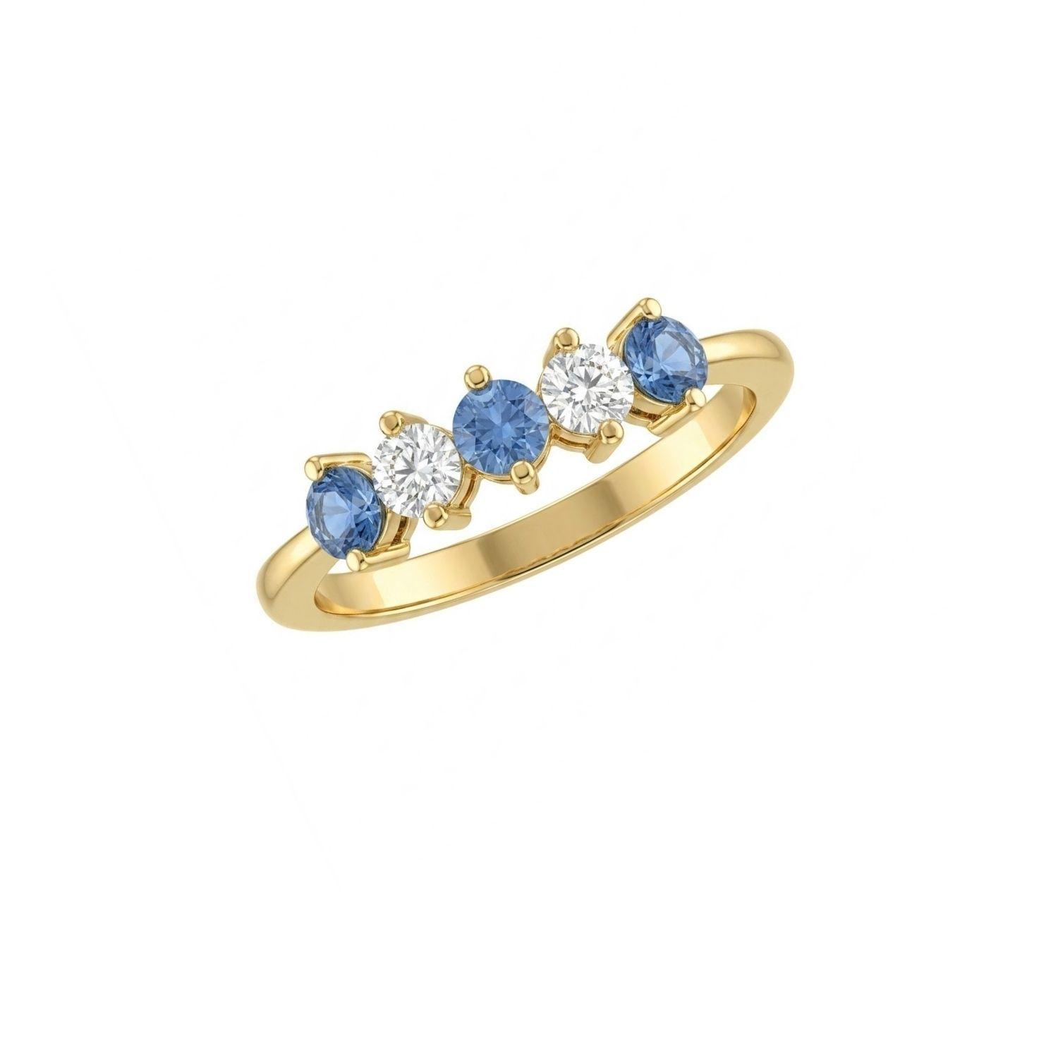 Anillo Oro Miel 18kt Cinco Piedras con Circonita Aguamarina-2