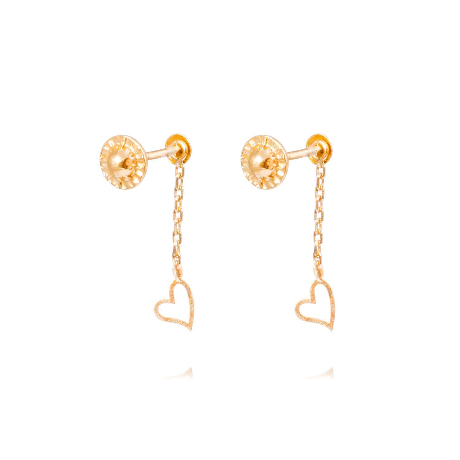 Aros Oro Amarillo 18kt Corazones Colgantes-2