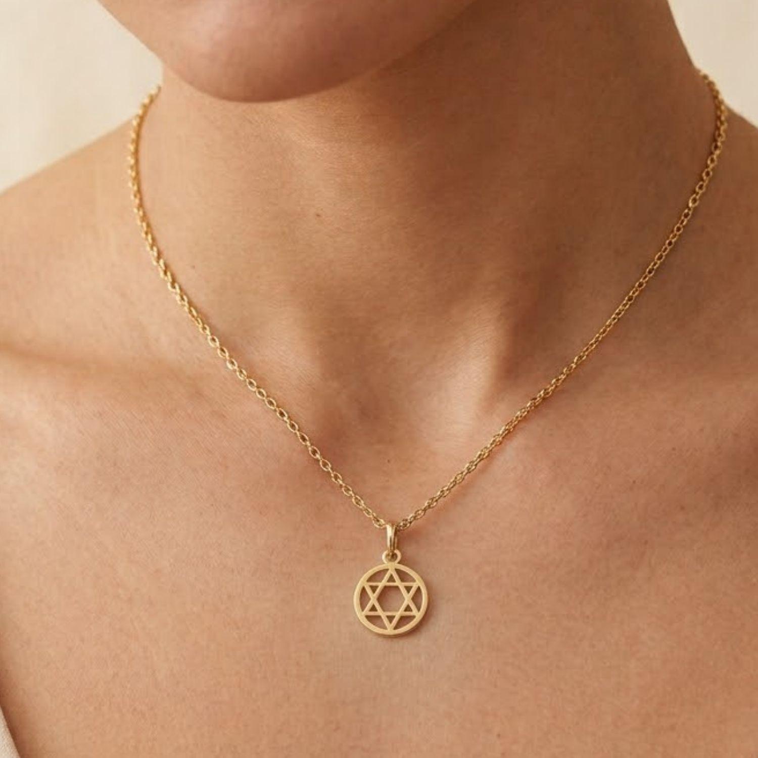 Colgante de Oro Miel 18kt Estrella David Contorno-3