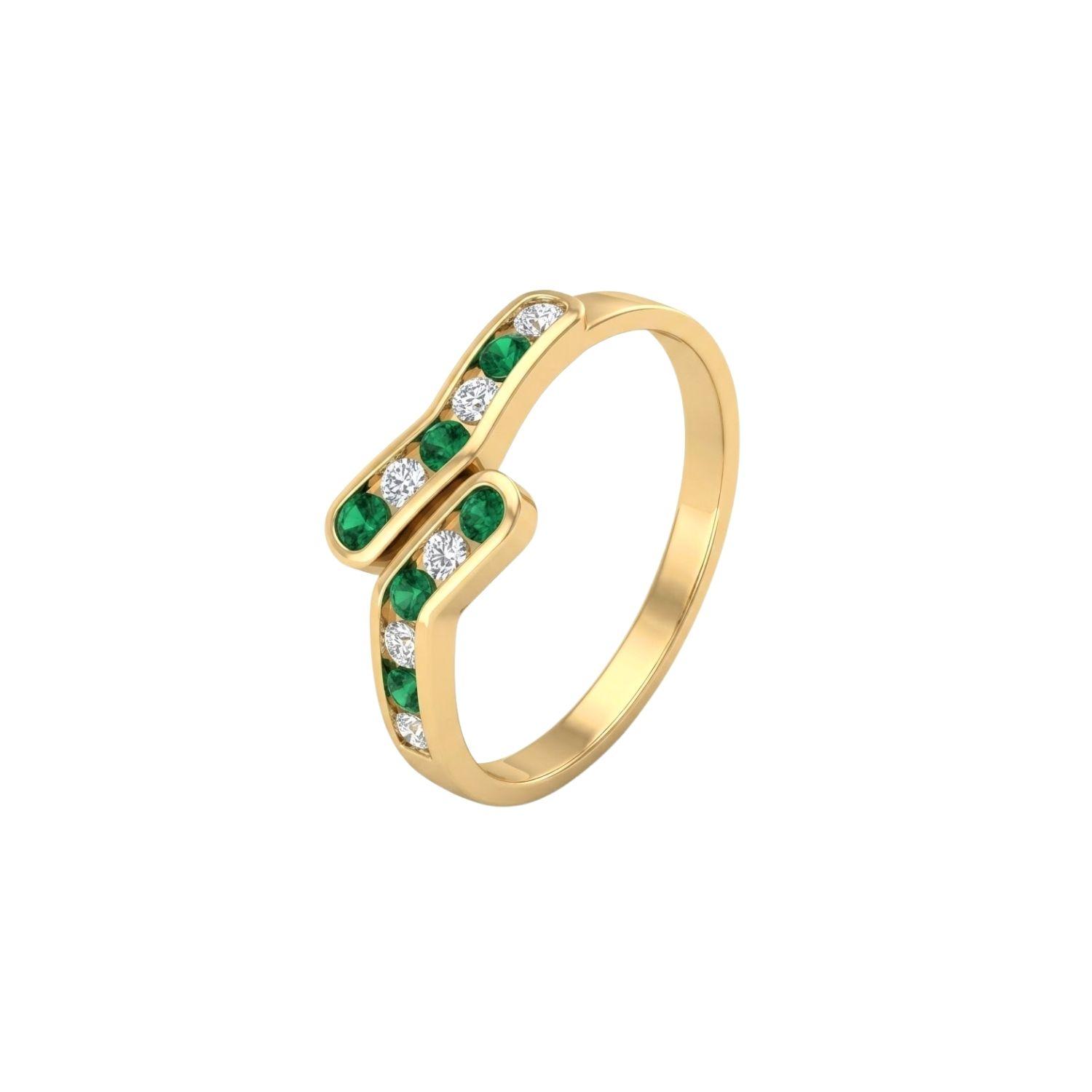 Anillo Oro Miel 18kt Ondas con Circonitas Esmeraldina-0