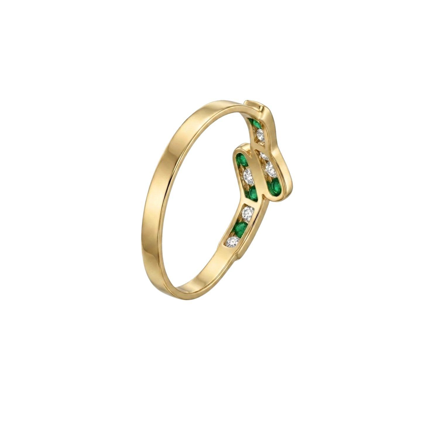 Anillo Oro Miel 18kt Ondas con Circonitas Esmeraldina-2