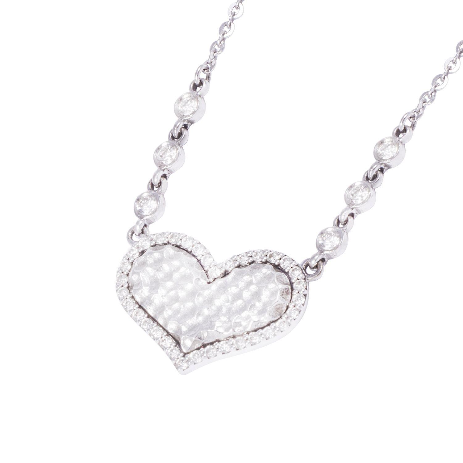 Collar Oro Blanco 18kt Corazón y Diamantes 27 Pts-1